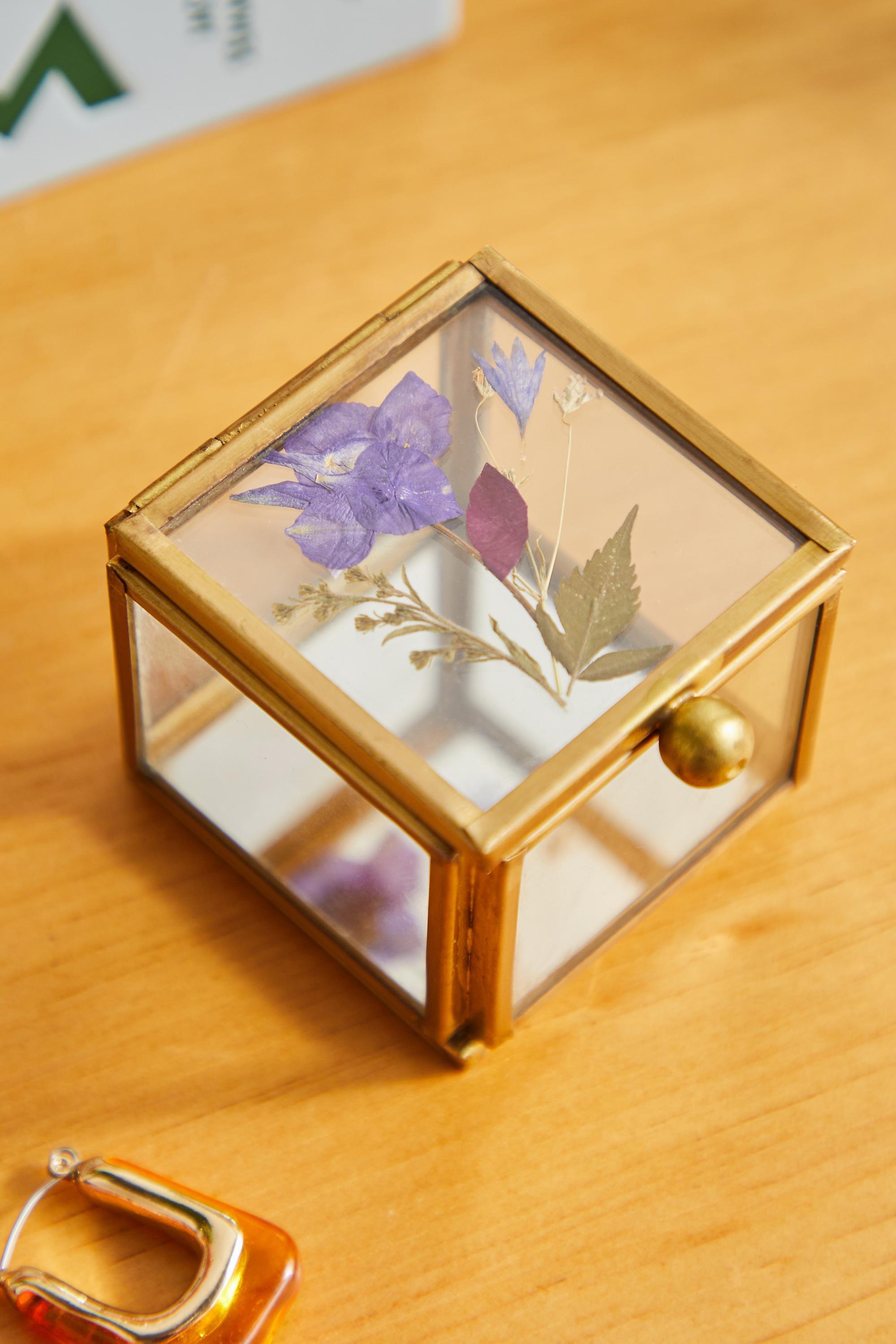 Blue Small Pressed Flower Jewellery Box, BLUE, large image number 1