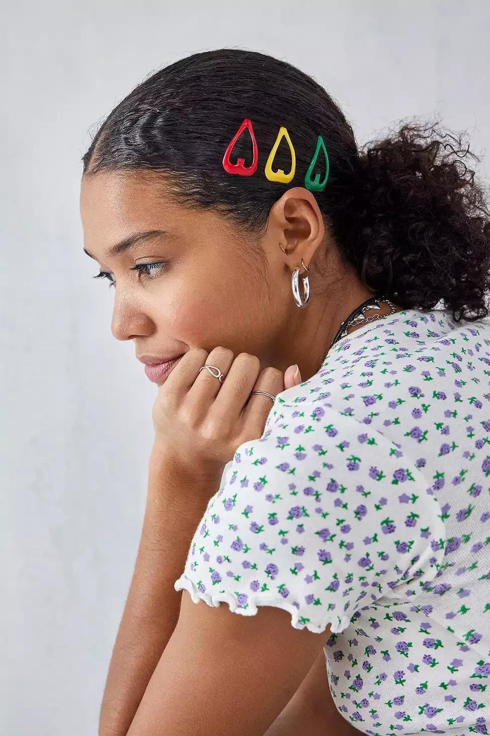Multicolour Heart Clips, Set Of 3, , large image number 0