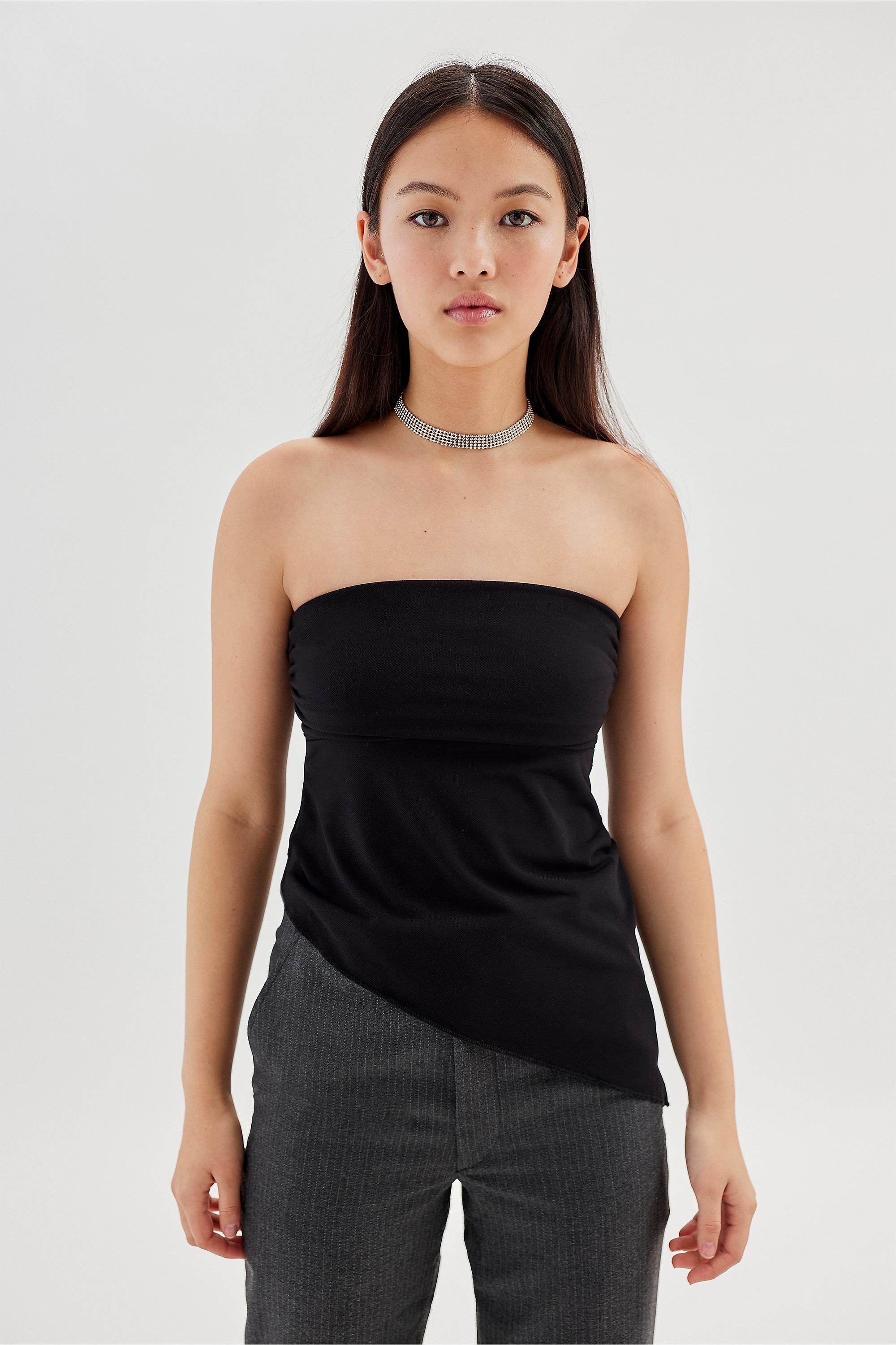 Black Y2K Asymmetrical Tube Top, , large image number 0