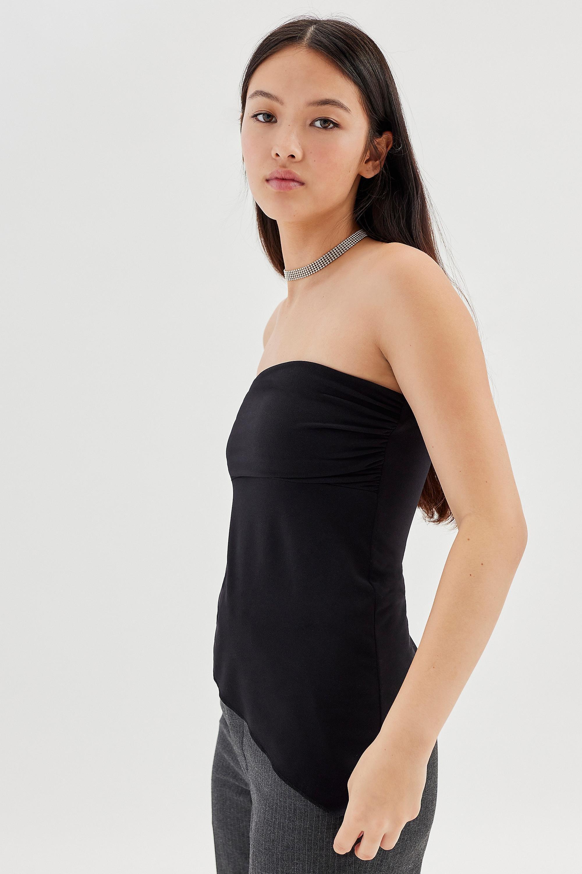 Black Y2K Asymmetrical Tube Top, , large image number 1