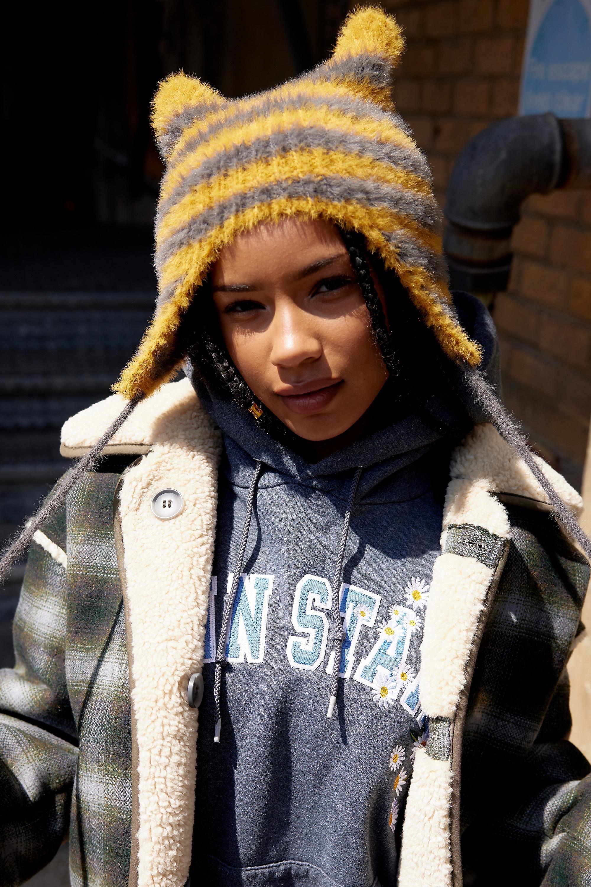 Yellow Micro Ears Knitted Beanie, YEL, large image number 0