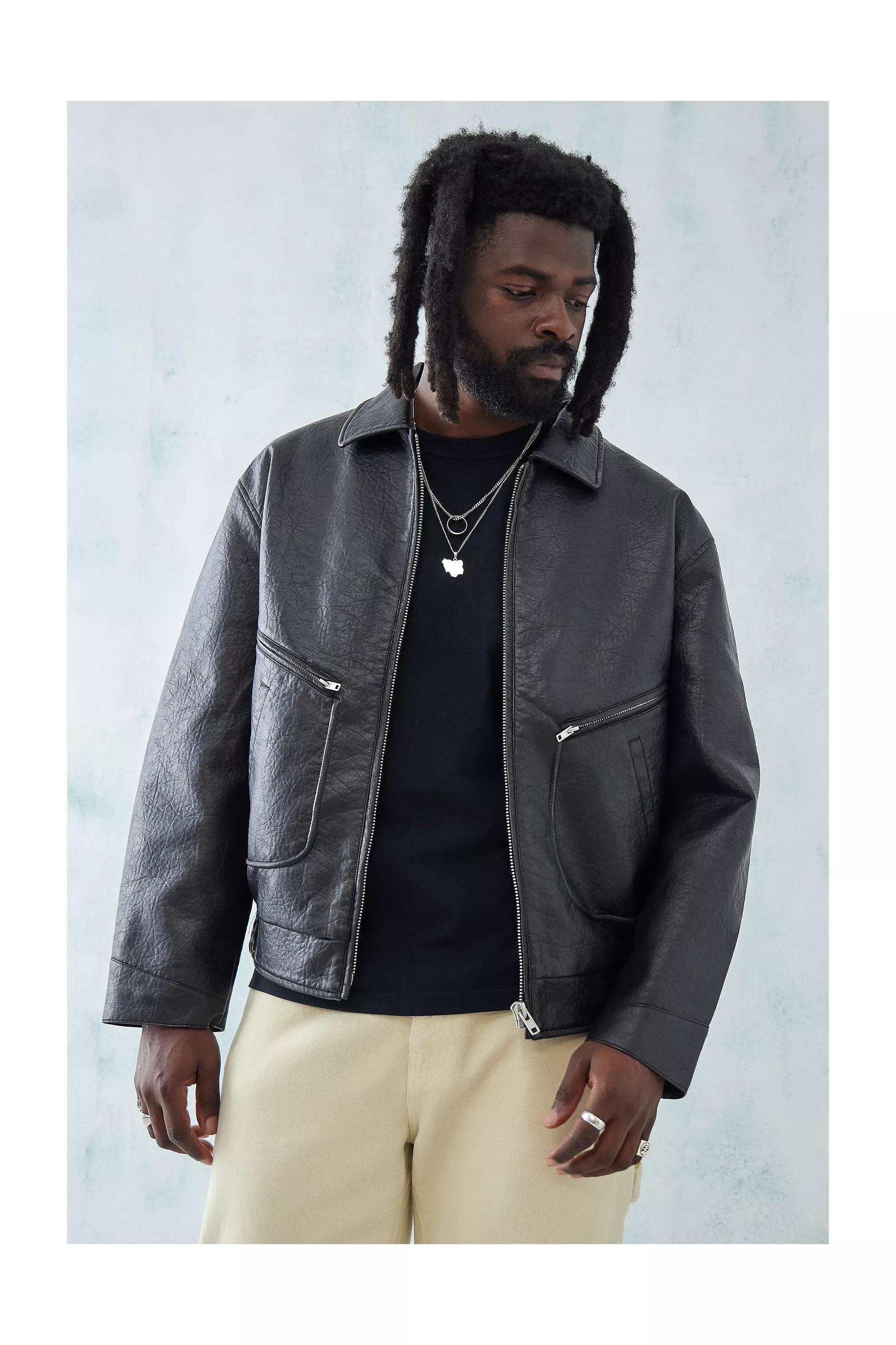 BLK BDG Side Pocket Faux Leather Bomber Jacket