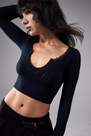 Urban Outfitters - Black Notched Long-Sleeved Crop Top