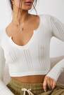 Urban Outfitters - White Go For Gold Pointelle Notched Long-Sleeved Crop Top