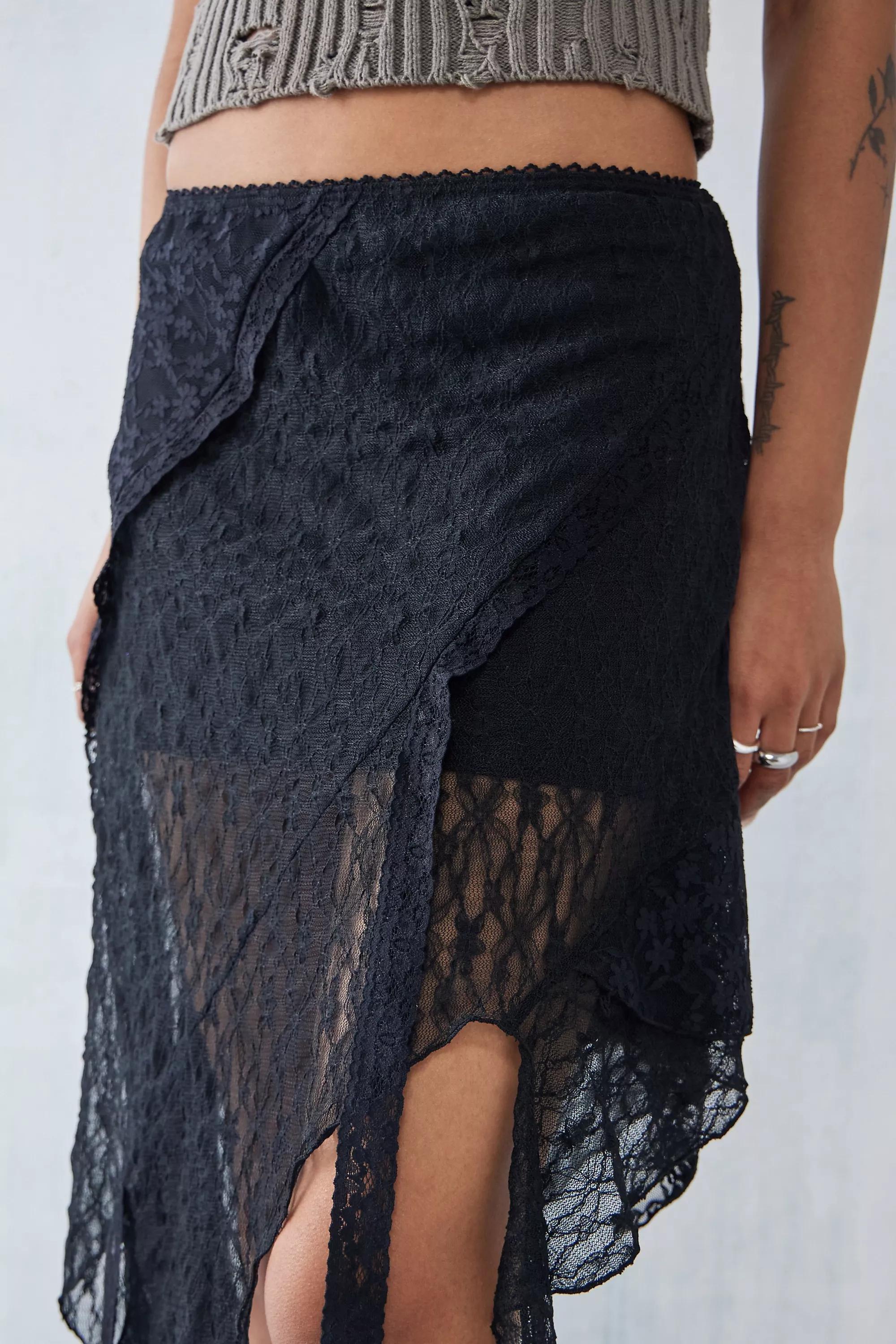 Black lace shop asymmetrical skirt