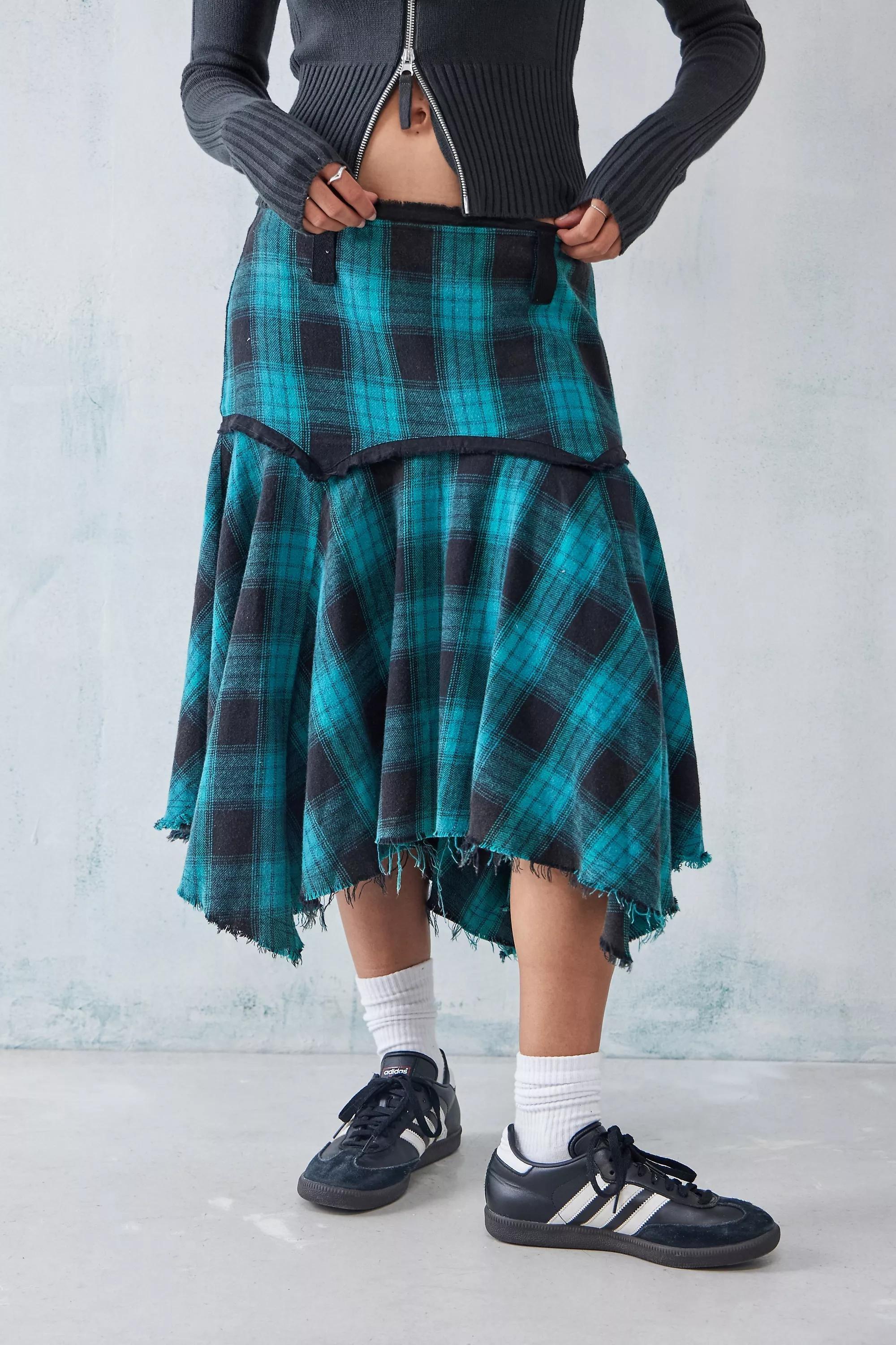 Green check deals midi skirt
