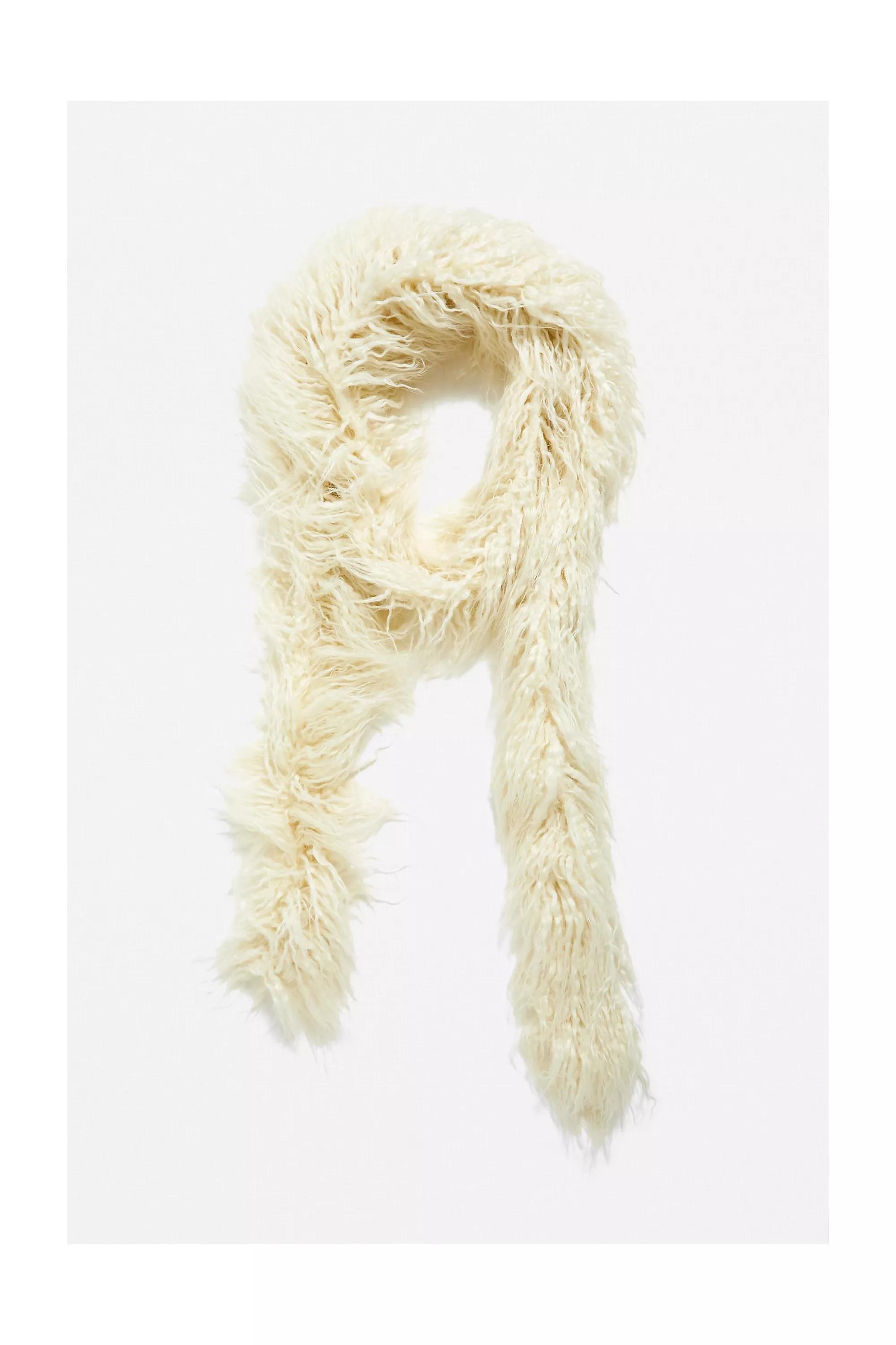 Creme Fluffy Faux Fur Scarf, , large image number 1