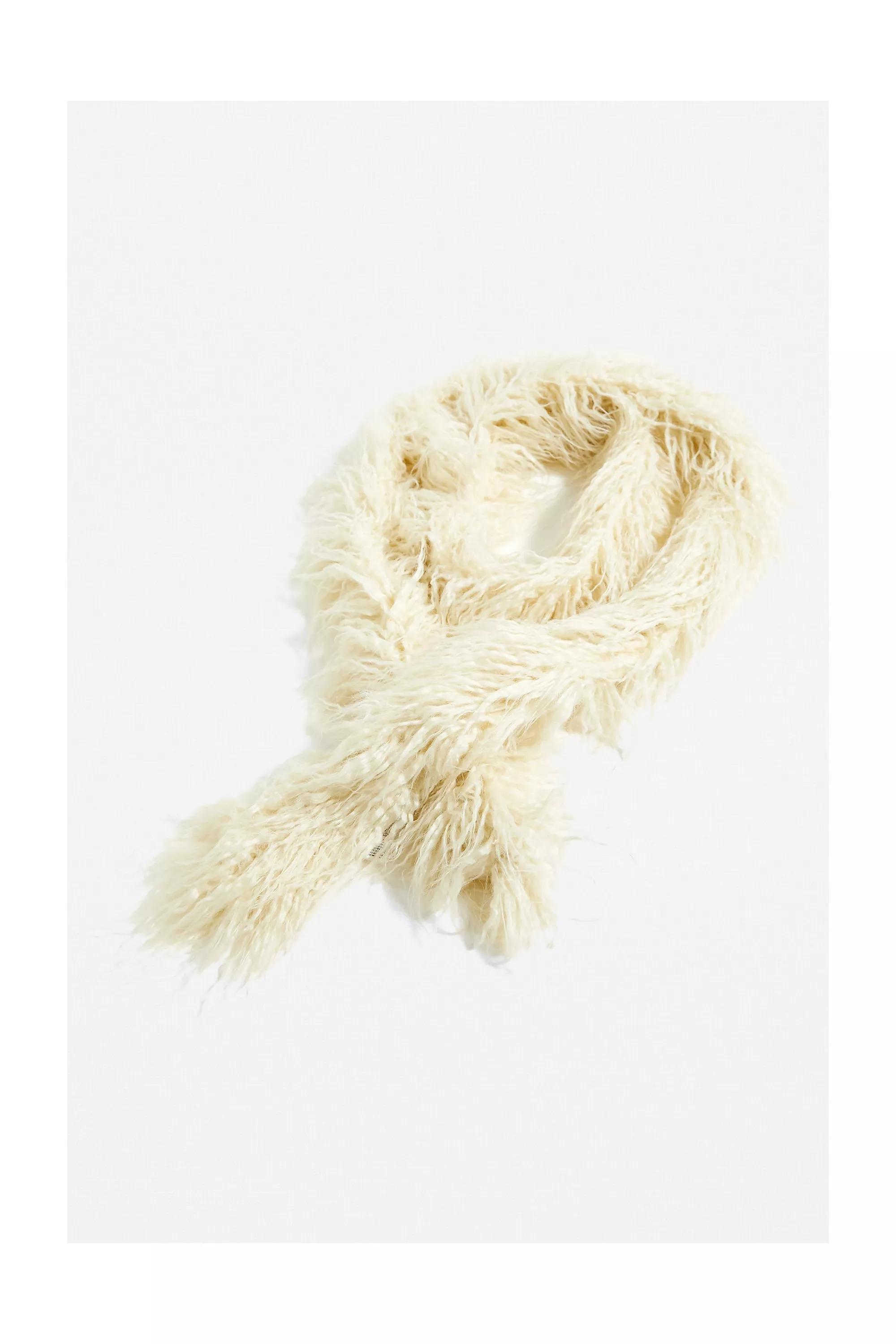 Creme Fluffy Faux Fur Scarf, , large image number 3