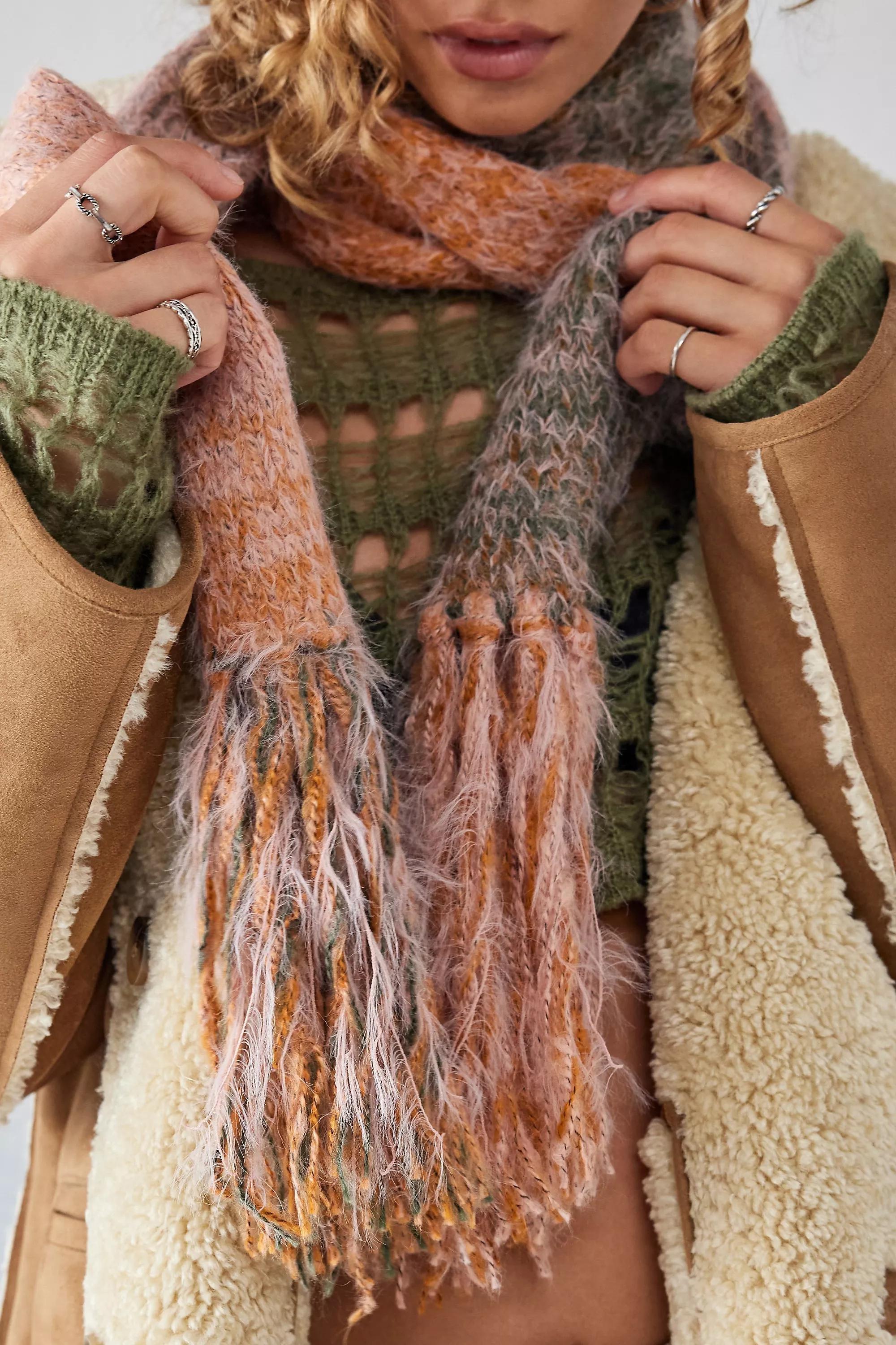 Orange Uo Tallie Fluffy Space-Dye Scarf, , large image number 0