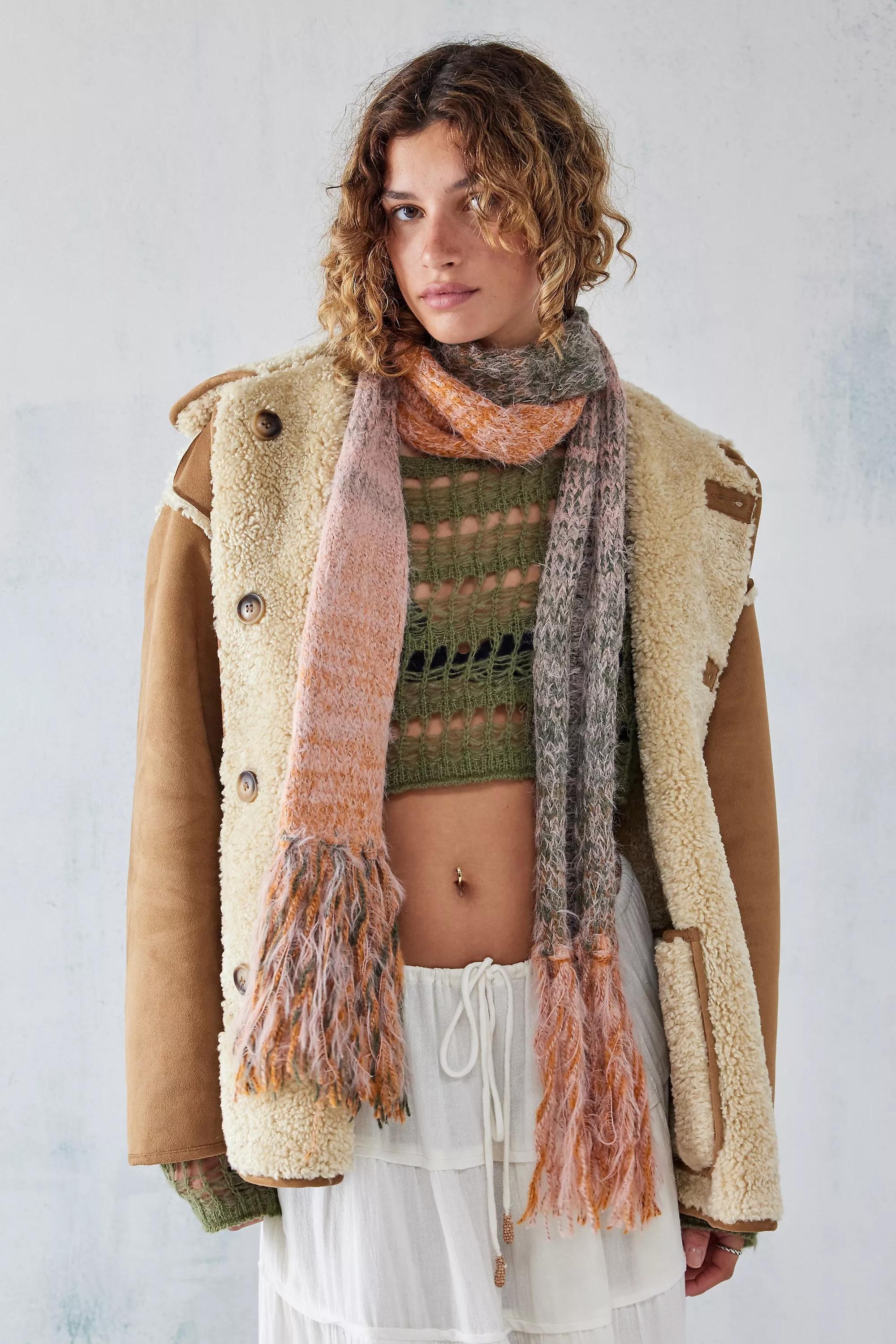 Orange Uo Tallie Fluffy Space-Dye Scarf, , large image number 1