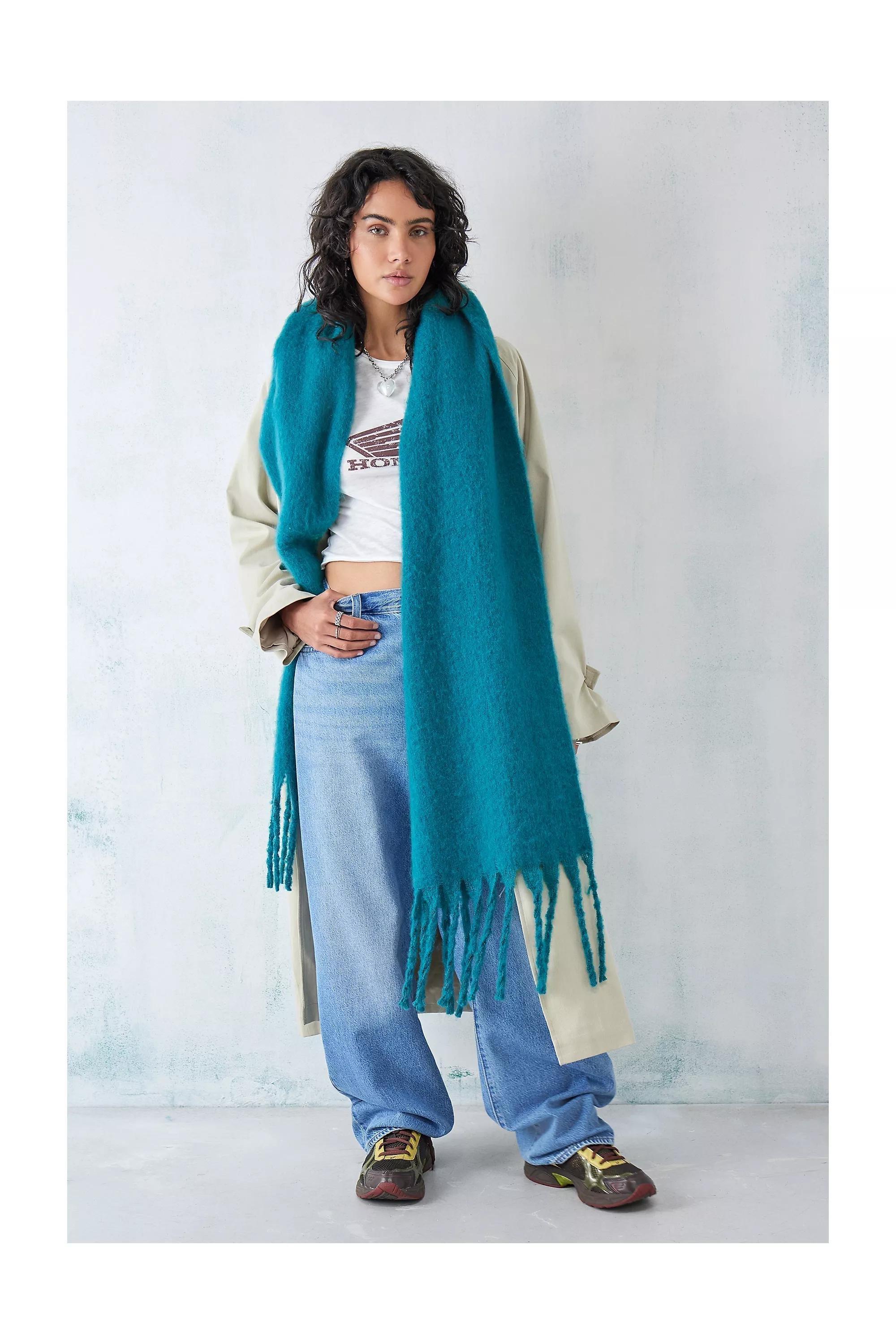Green Stella Tasselled Blanket Scarf, , large image number 0