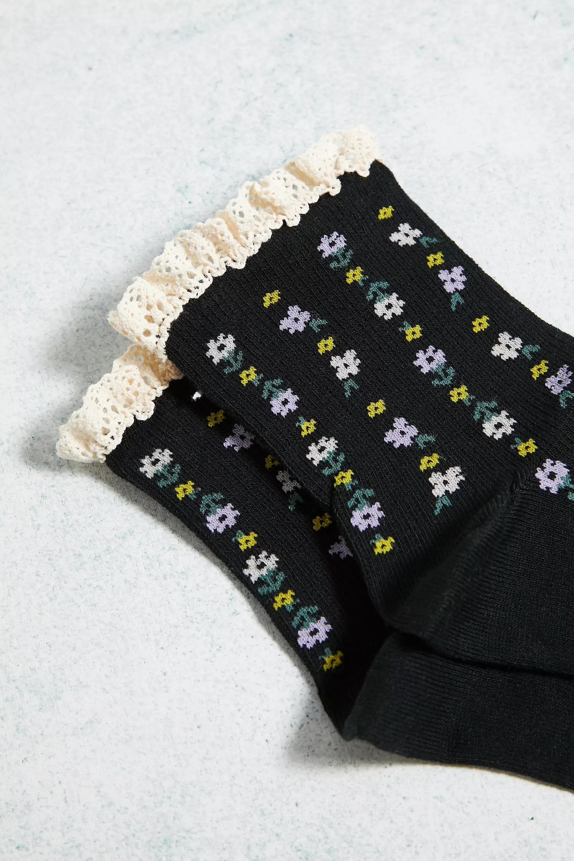 Urban Outfitters - Black OFU Floral Frill Socks