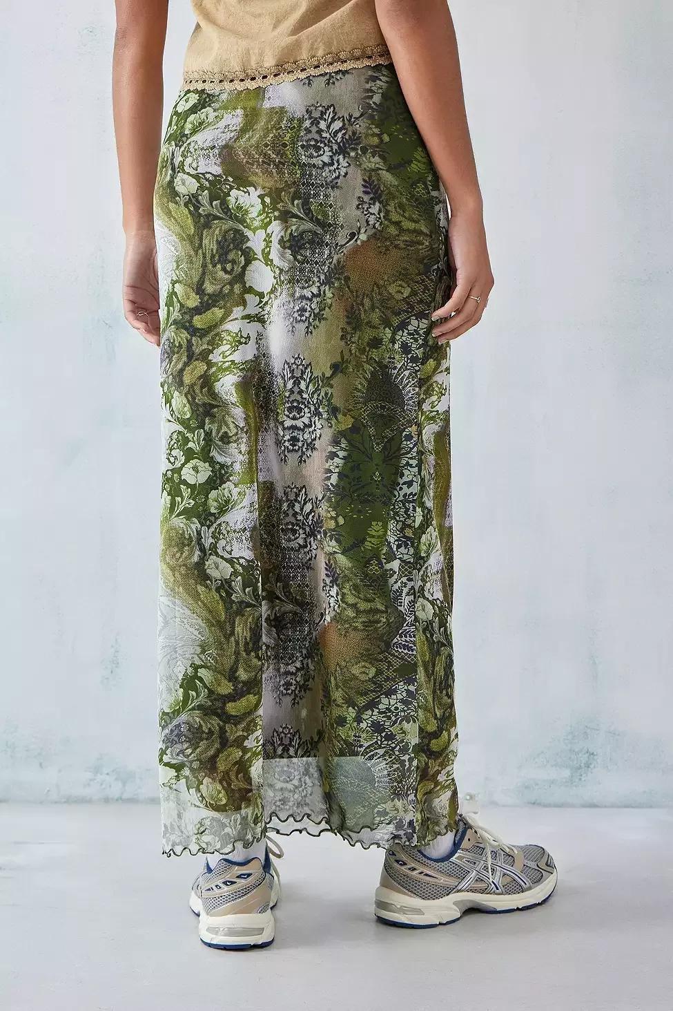 Urban Outfitters GRN UO Green Tapestry Mesh Maxi Skirt