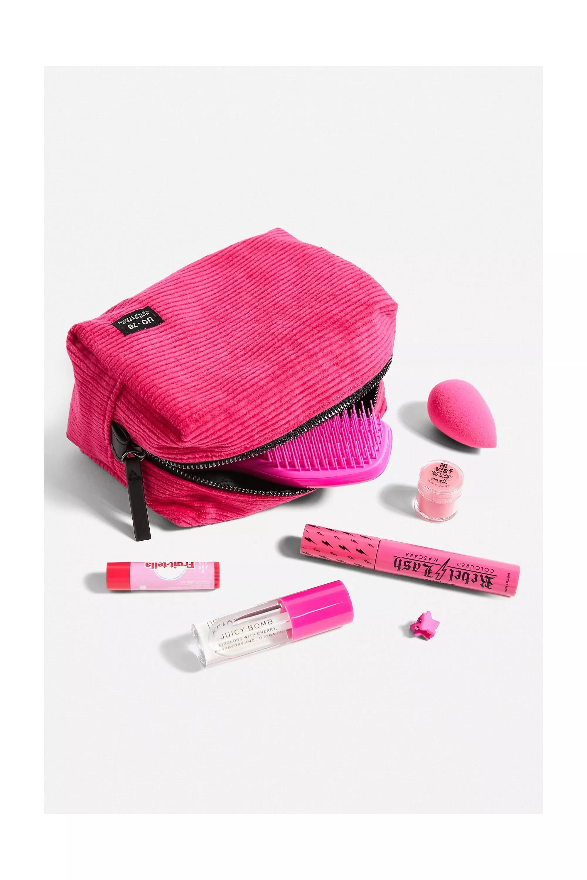 Pink Large Corduroy Makeup Bag, , large image number 1