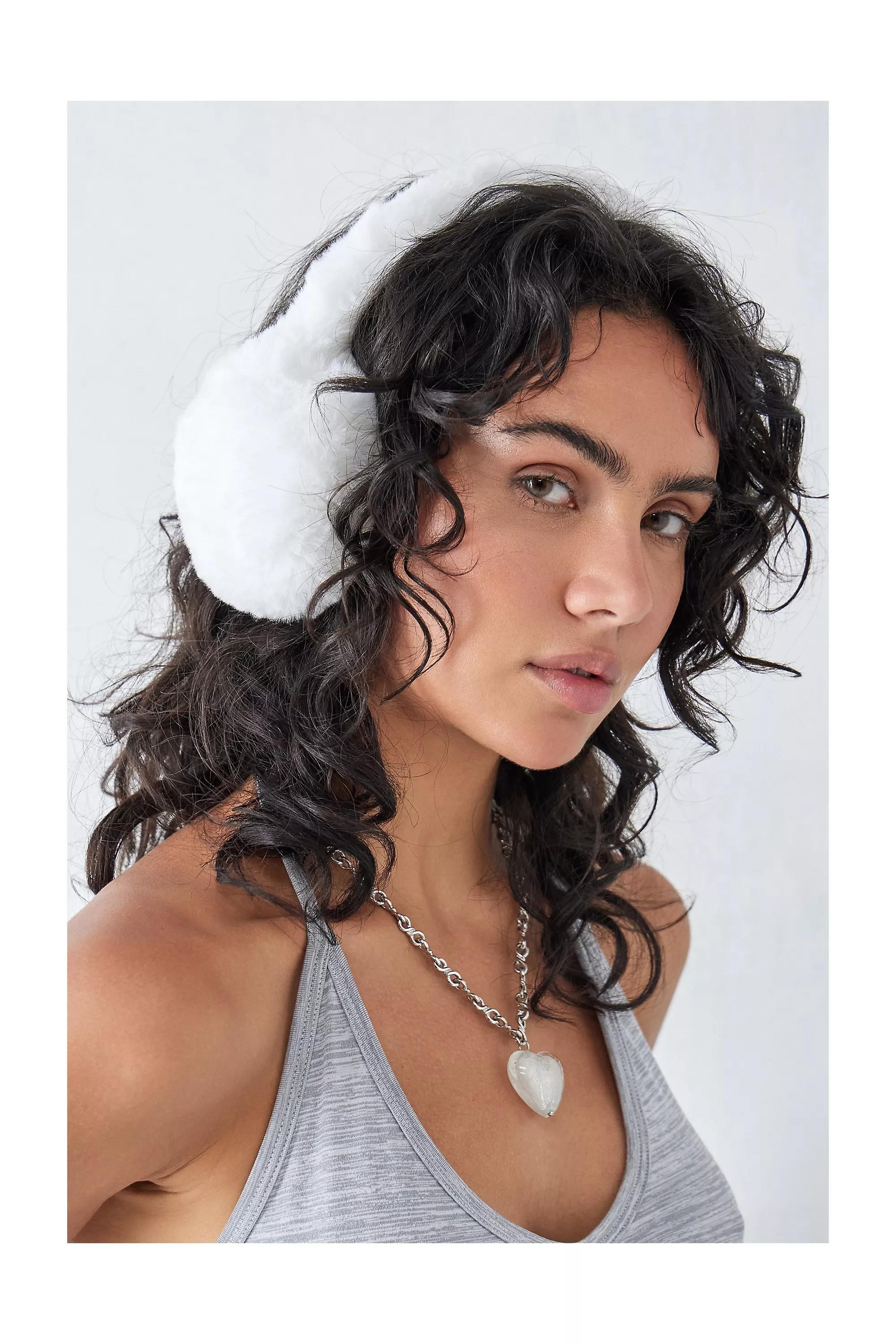 White Uo Adjustable All-Over Faux Fur Ear Muffs, , large image number 0
