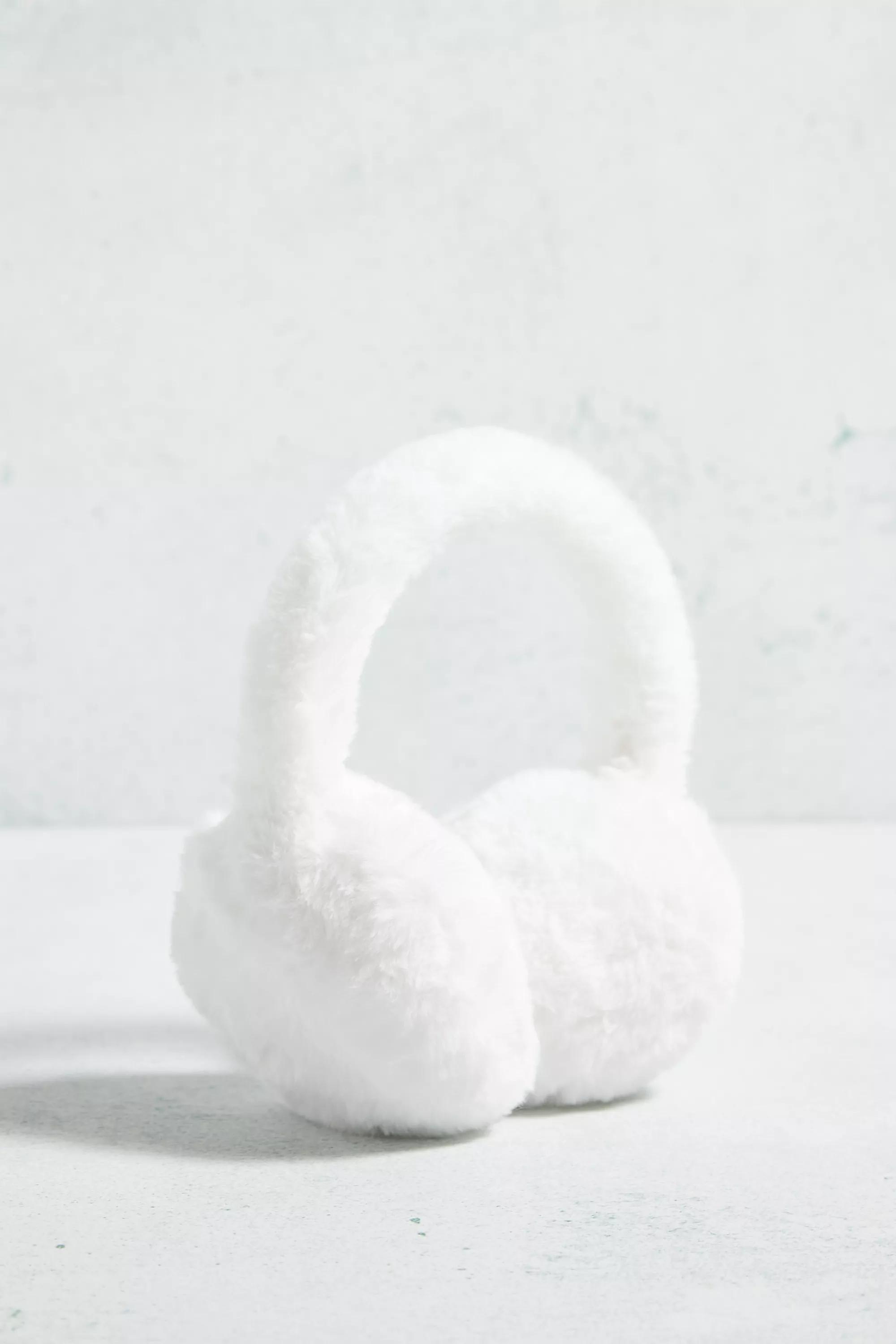 White Uo Adjustable All-Over Faux Fur Ear Muffs, , large image number 1