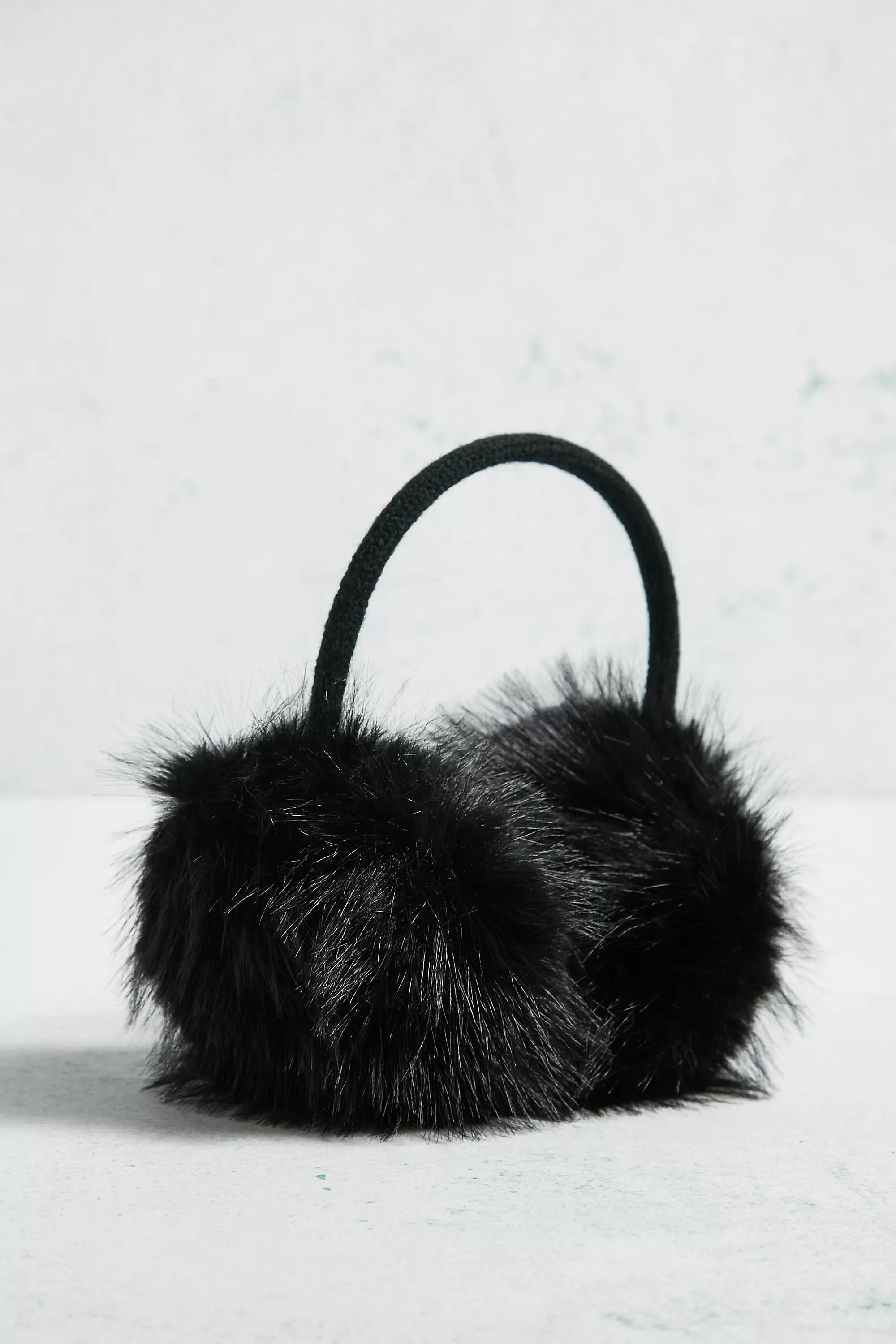 Black Thin Pole Fur Earmuffs, , large image number 0