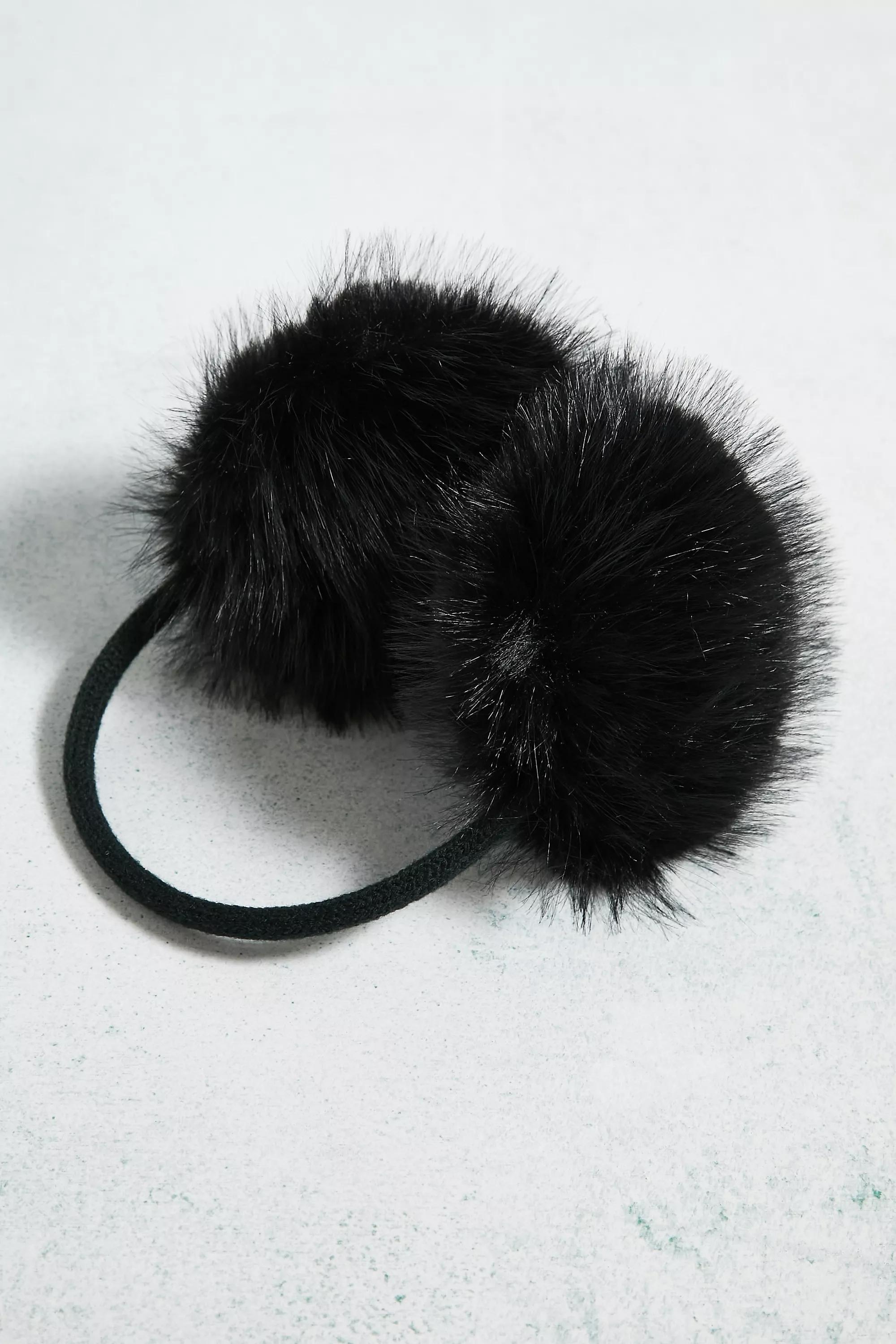 Black Thin Pole Fur Earmuffs, , large image number 2