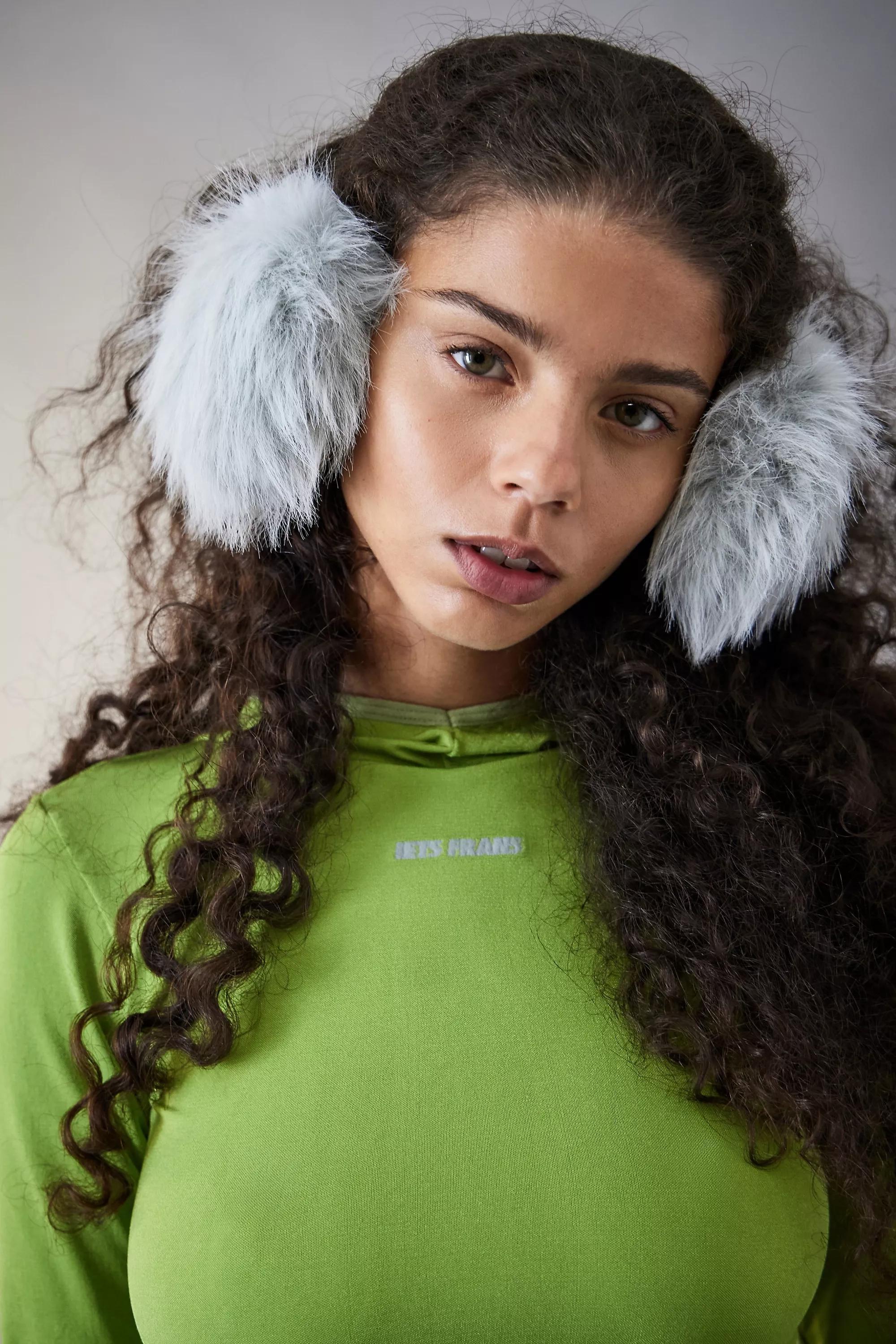 Grey Adjustable Faux Fur Ear Muffs, , large image number 1