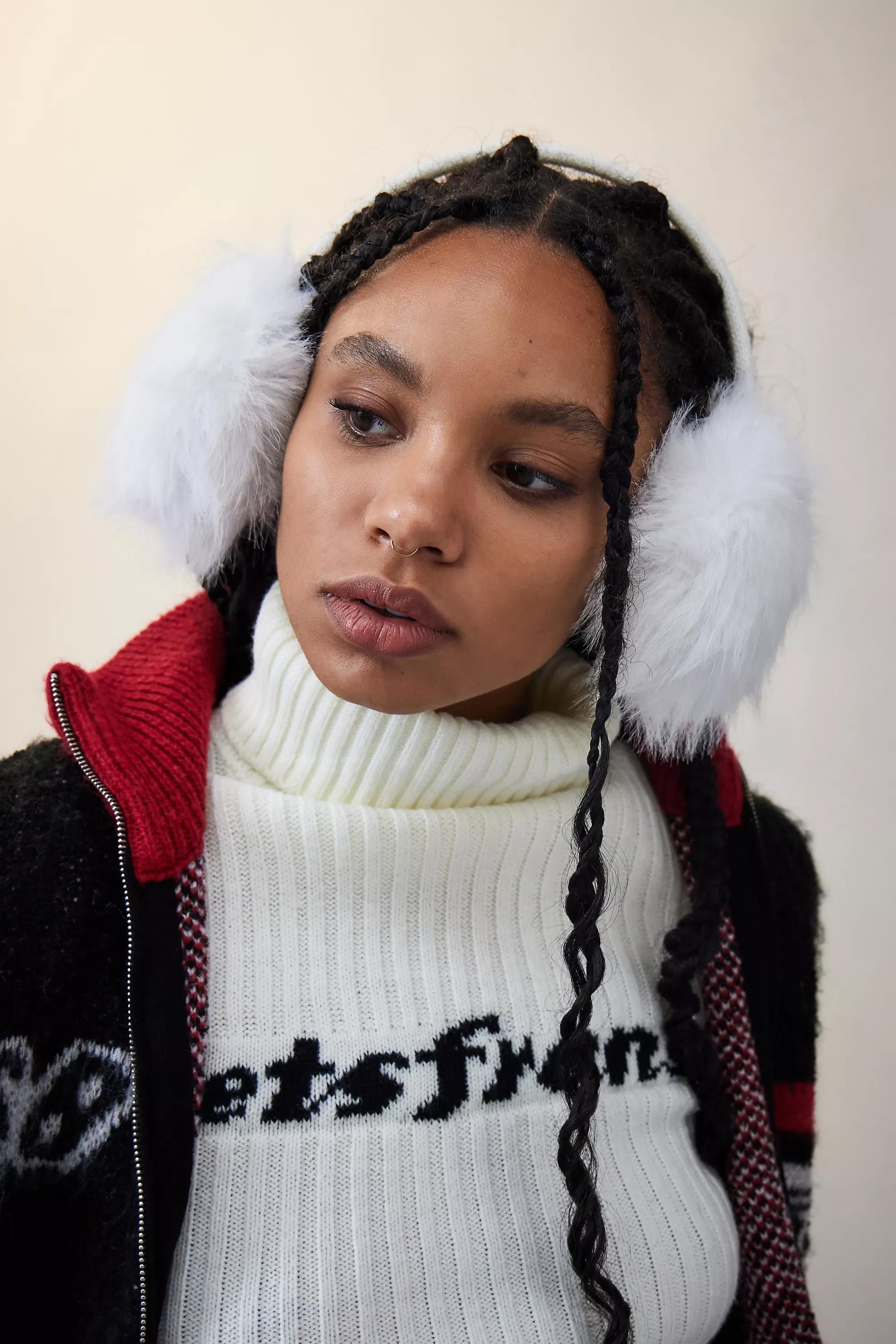 White Adjustable Faux Fur Ear Muffs, , large image number 0
