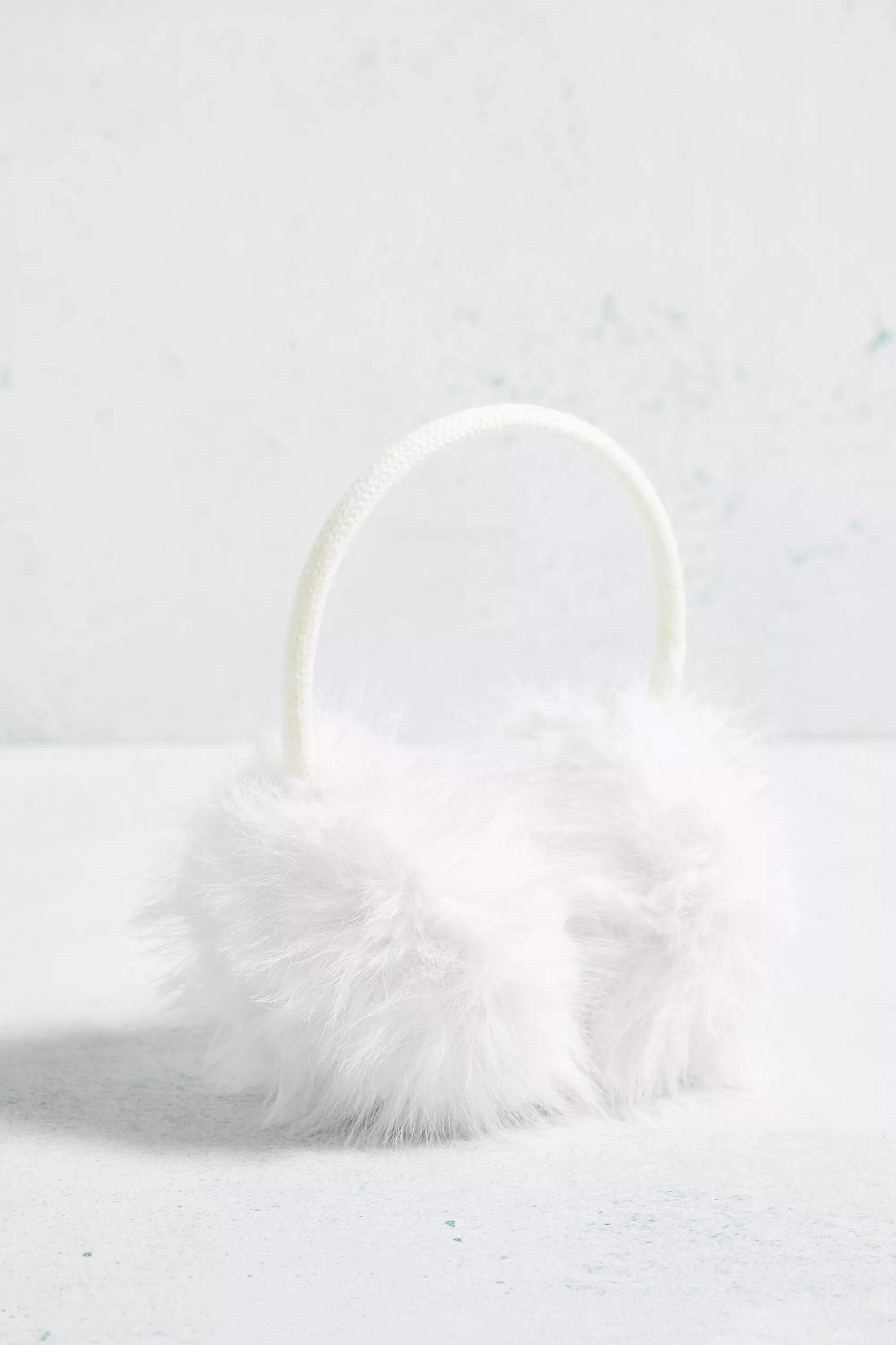 White Adjustable Faux Fur Ear Muffs, , large image number 1