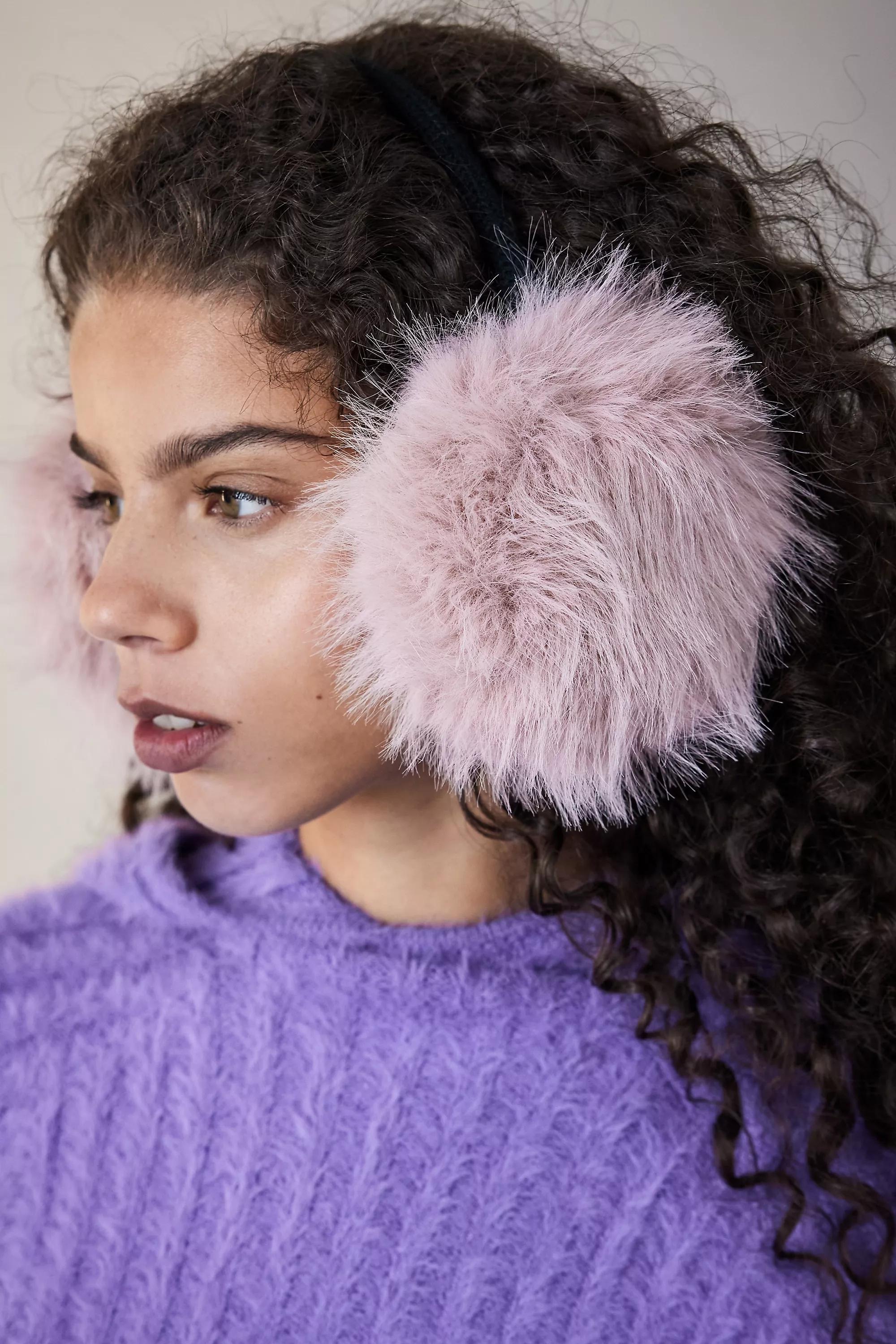 Pink Thin Pole Faux Fur Ear Muffs, , large image number 0