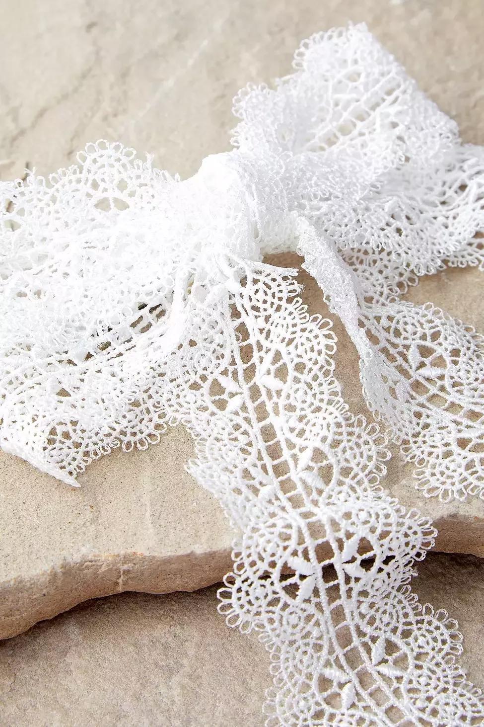 White Oversized Lace Bow Hair Clip, , large image number 2
