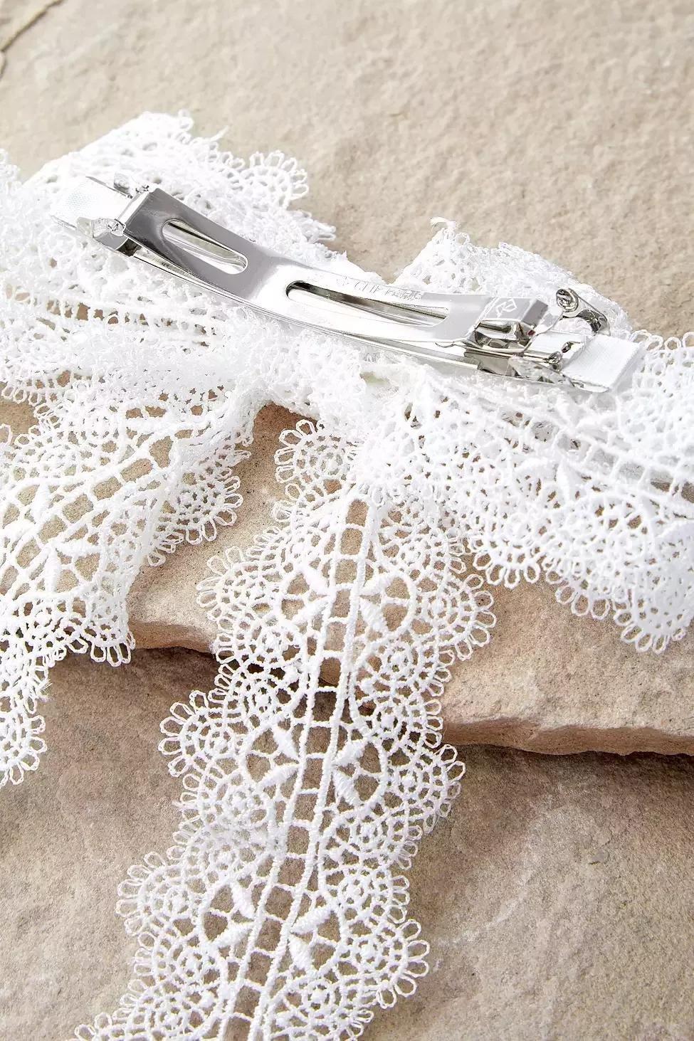 White Oversized Lace Bow Hair Clip, , large image number 3