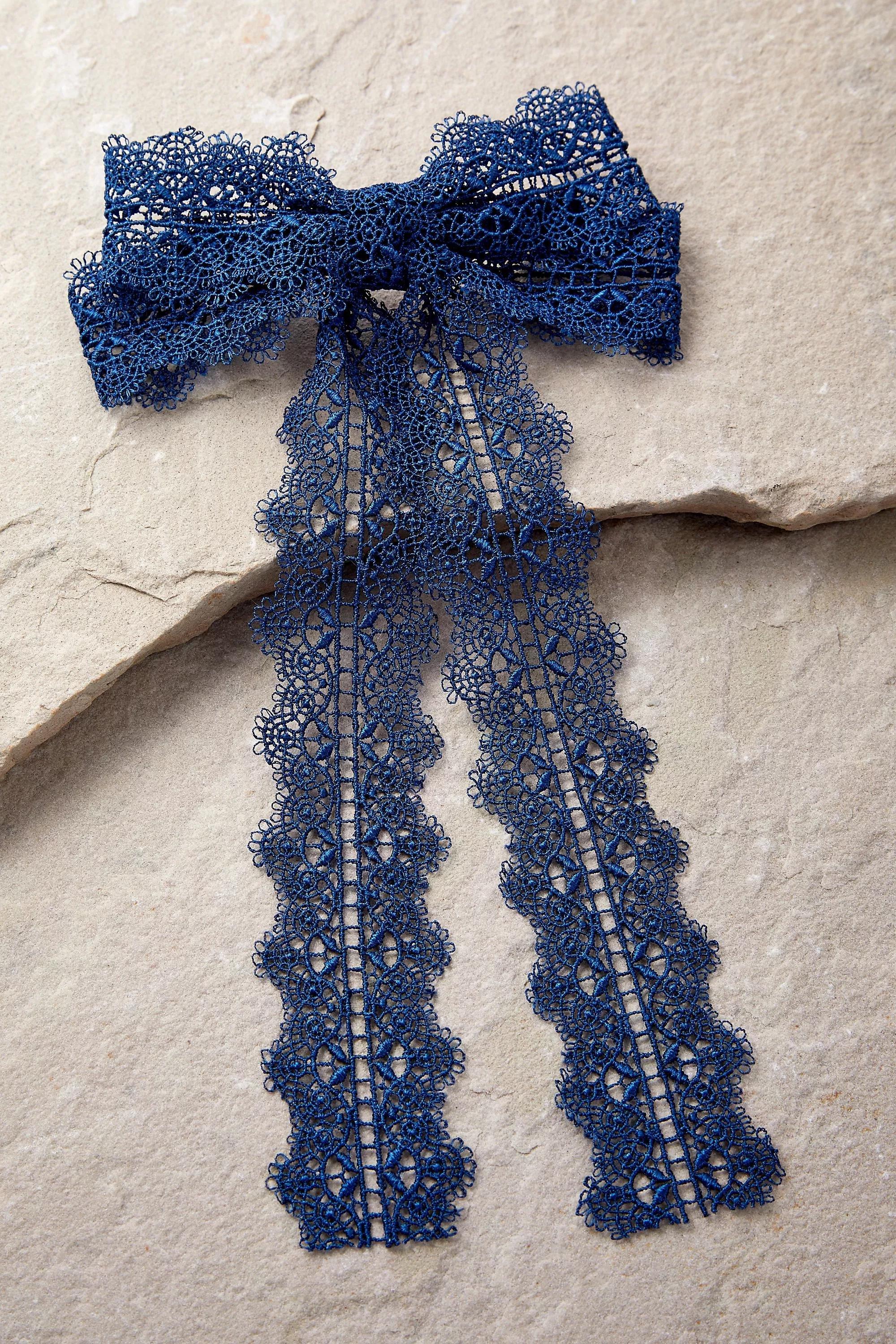 Navy Oversized Lace Bow Hair Clip, , large image number 2