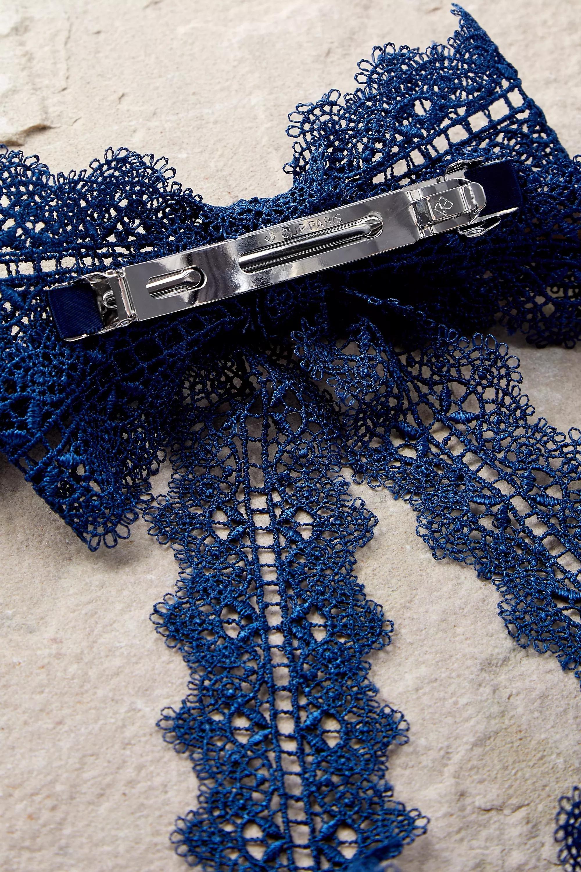 Navy Oversized Lace Bow Hair Clip, , large image number 3
