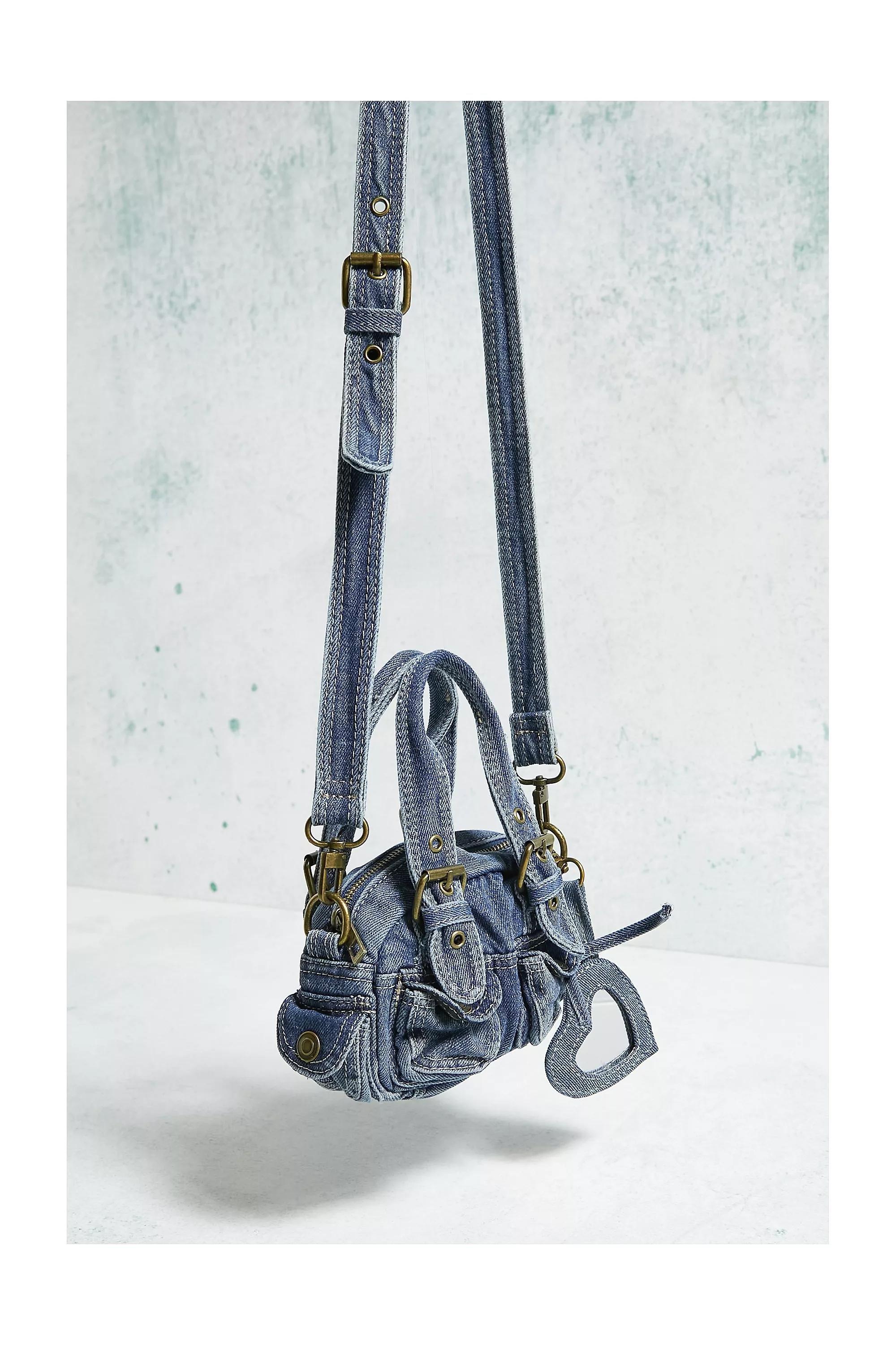 Brown Denim Mini Crossbody Duffle Bag, , large image number 1