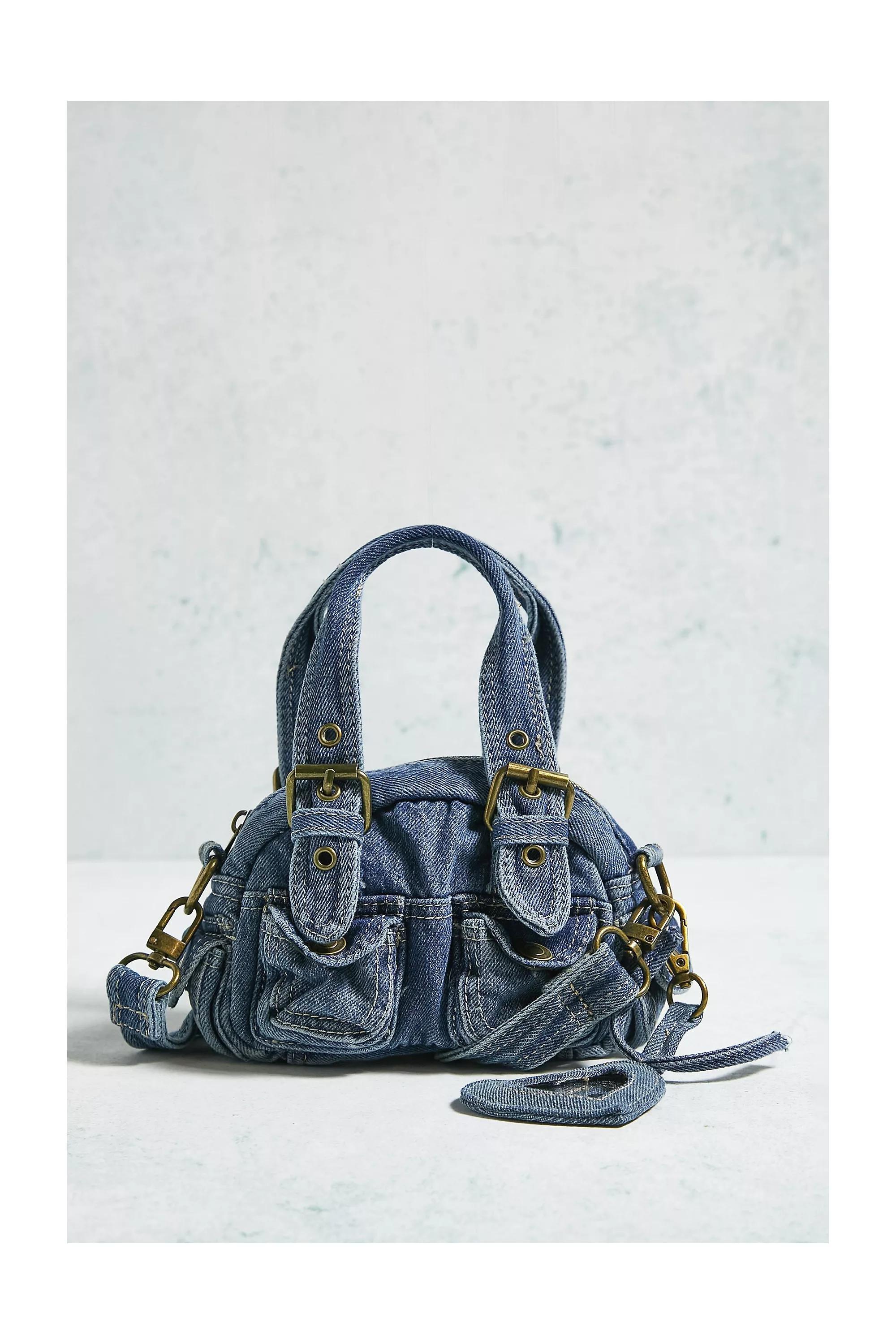 Brown Denim Mini Crossbody Duffle Bag, , large image number 2