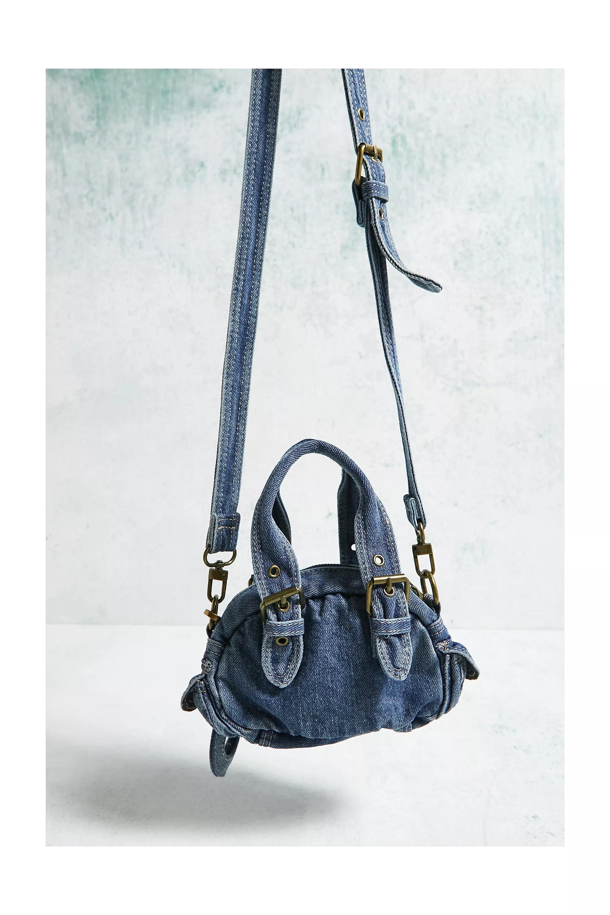 Brown Denim Mini Crossbody Duffle Bag, , large image number 3