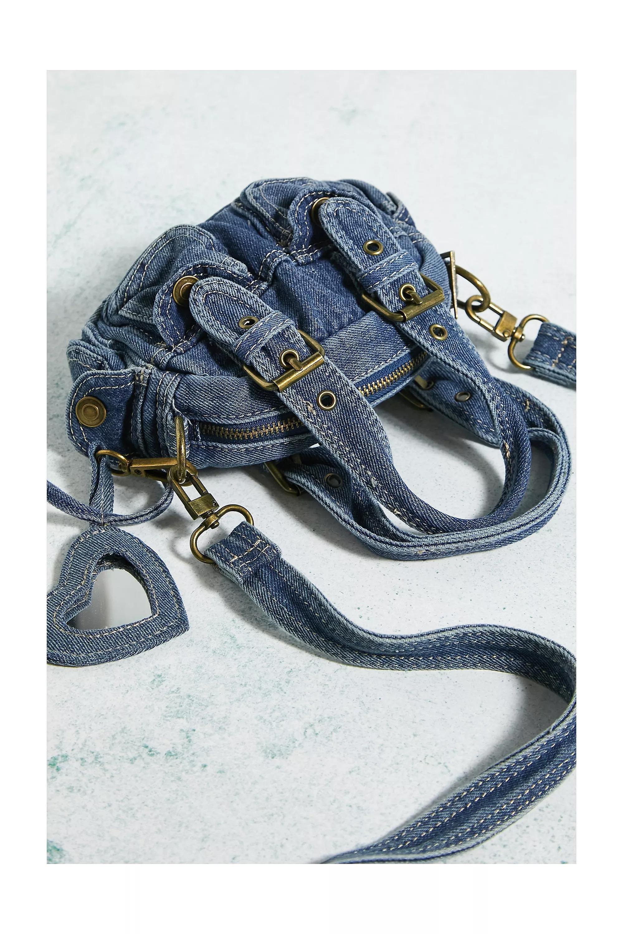 Brown Denim Mini Crossbody Duffle Bag, , large image number 4