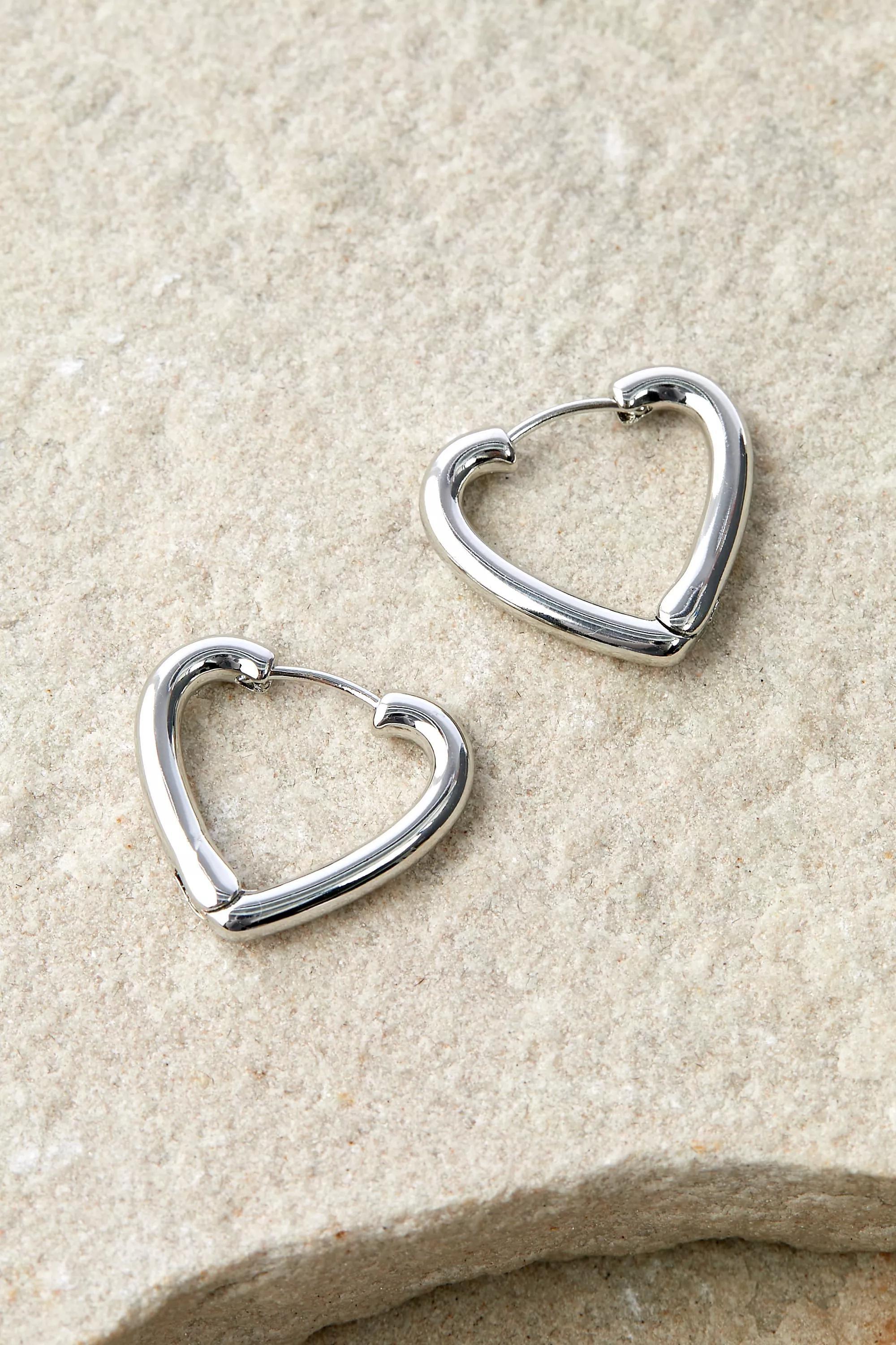 Silver Heart Outline Hoops, , large image number 0