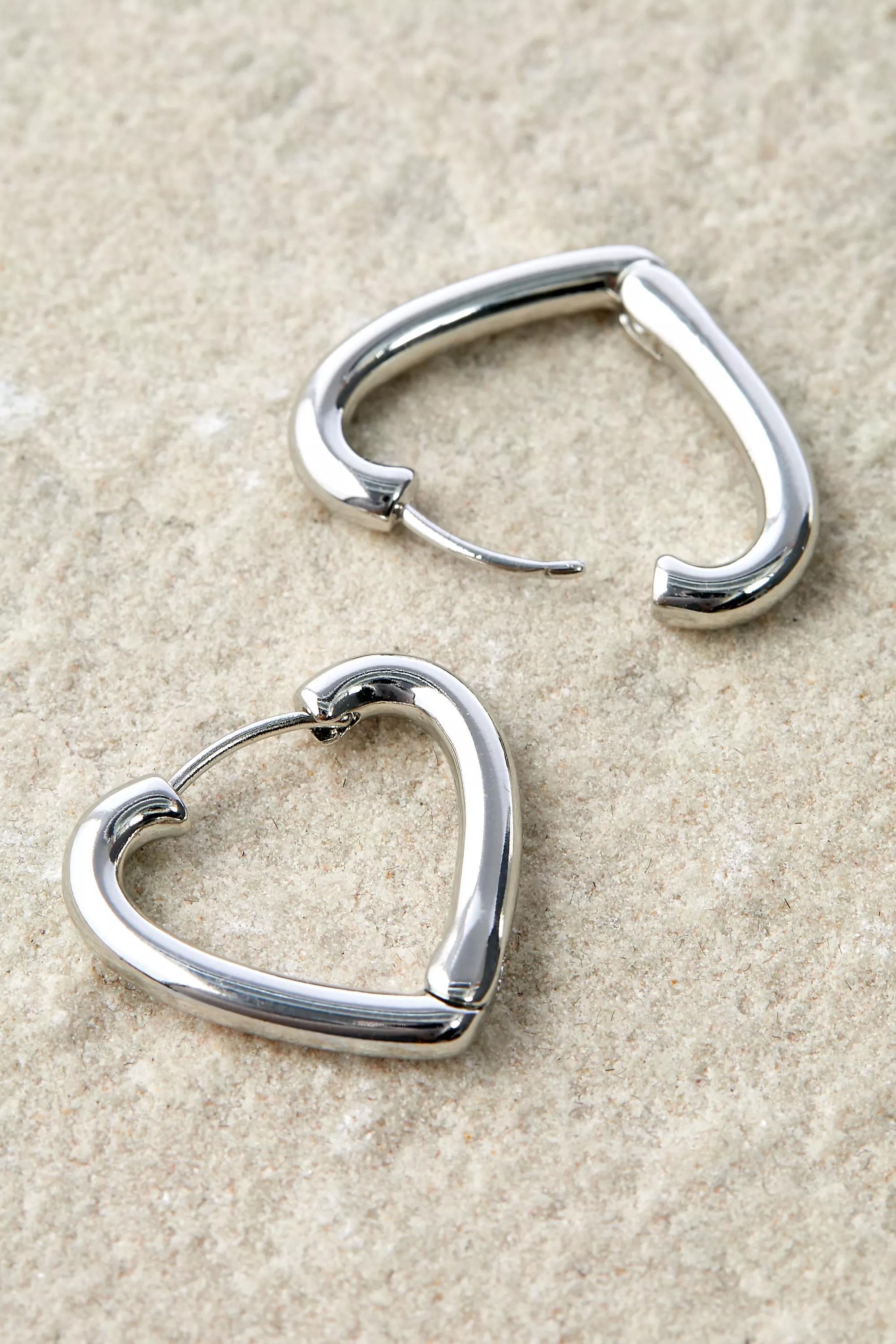 Silver Heart Outline Hoops, , large image number 1