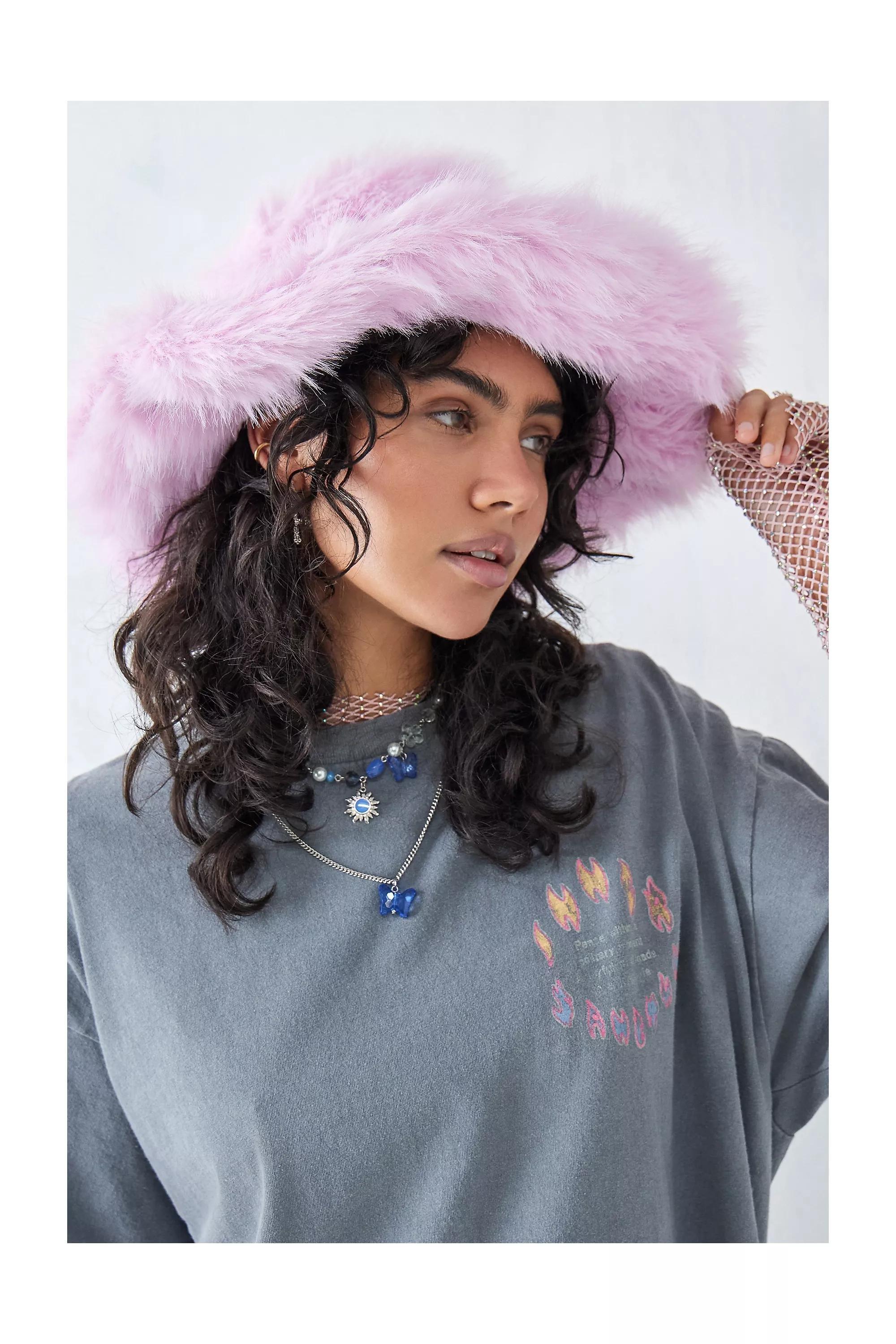 Pink Faux Fur Bucket Hat, , large image number 0
