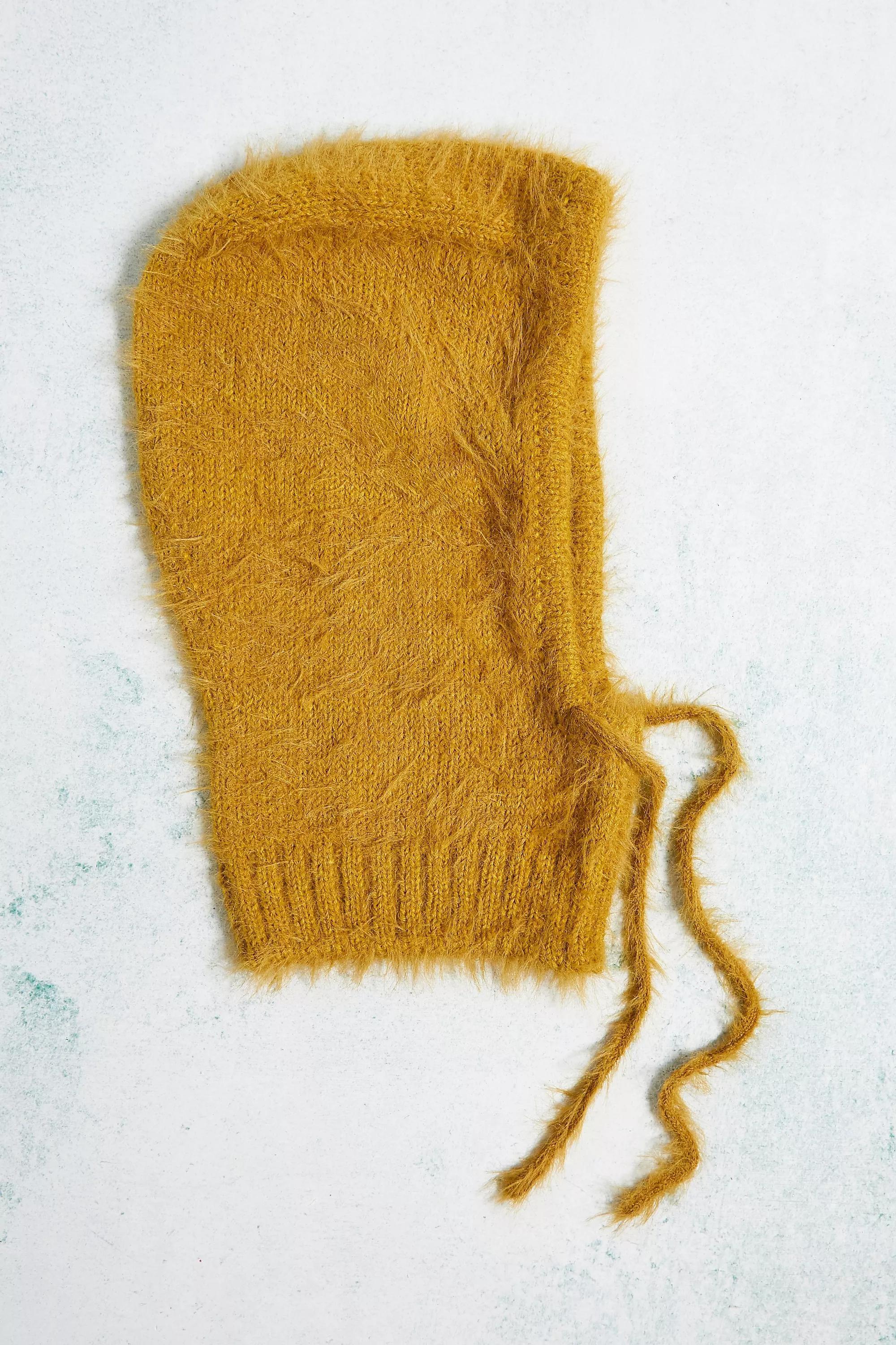 Yellow Plain Fluffy Knit Hood, , large image number 1