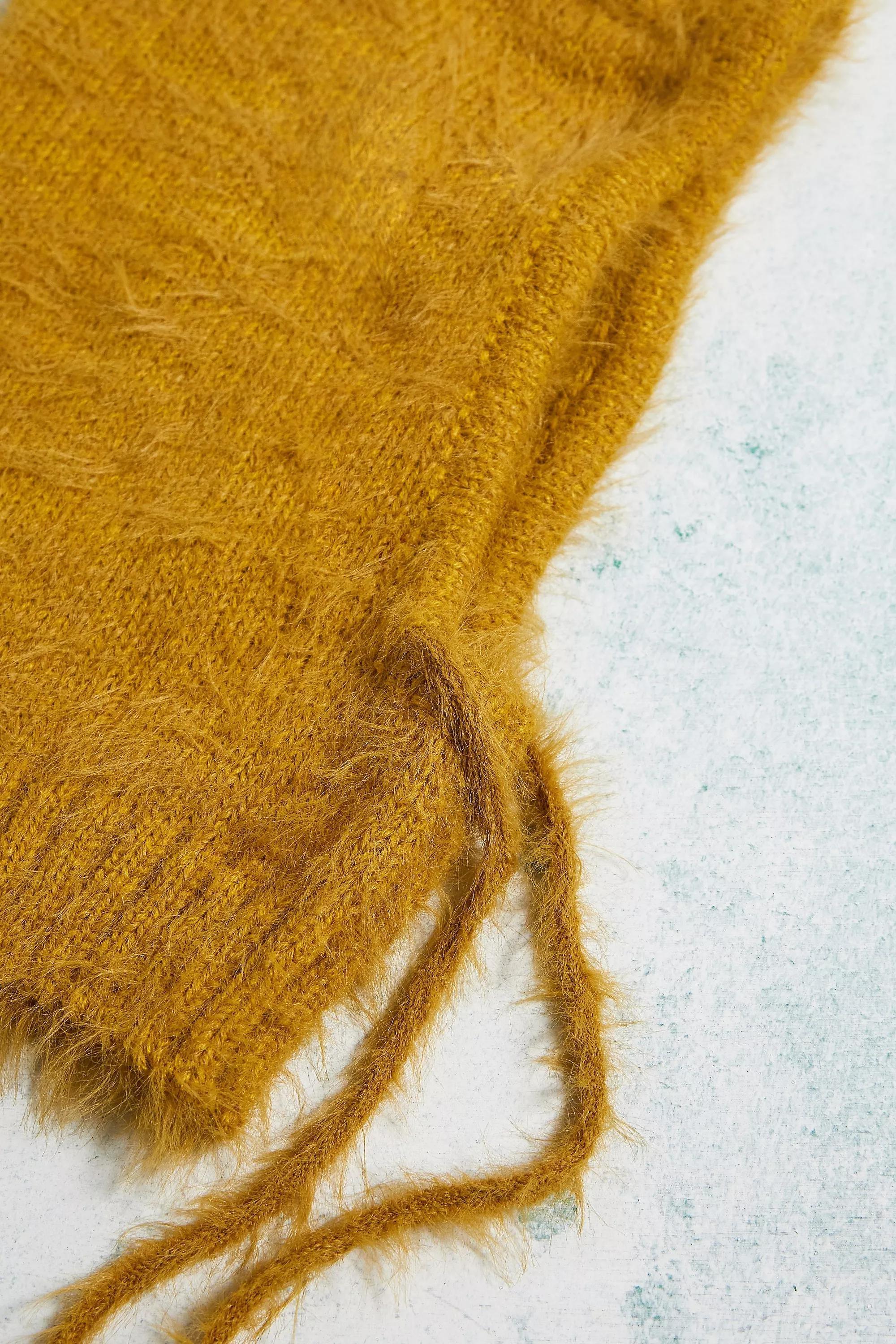 Yellow Plain Fluffy Knit Hood, , large image number 2