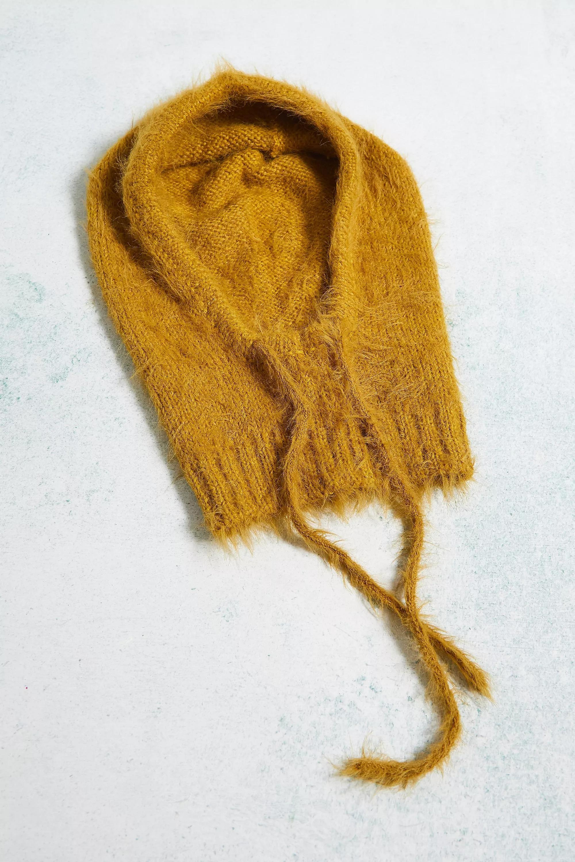 Yellow Plain Fluffy Knit Hood, , large image number 3