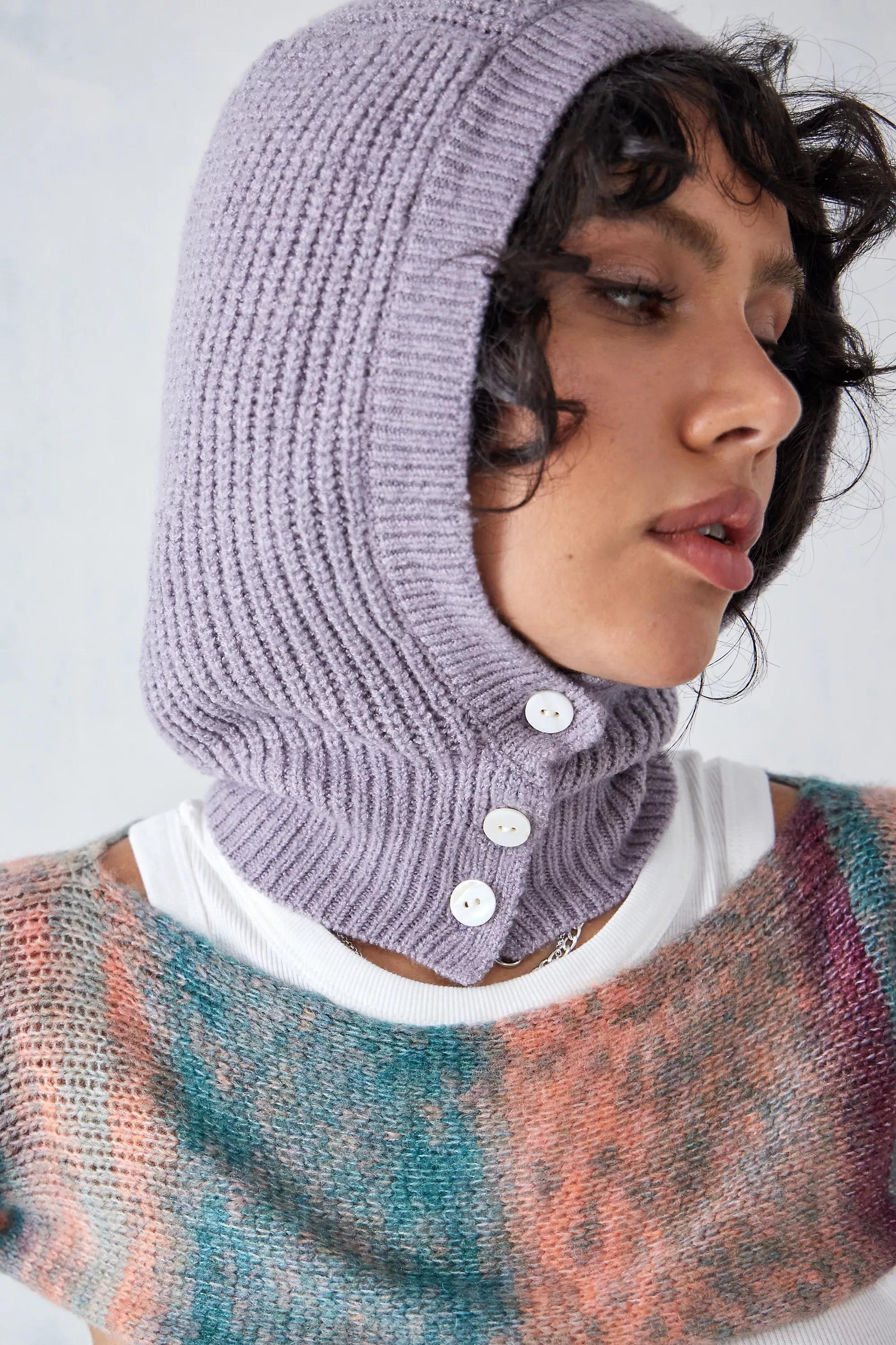 Purple Soft Knitted Button-Up Hood, , large image number 0
