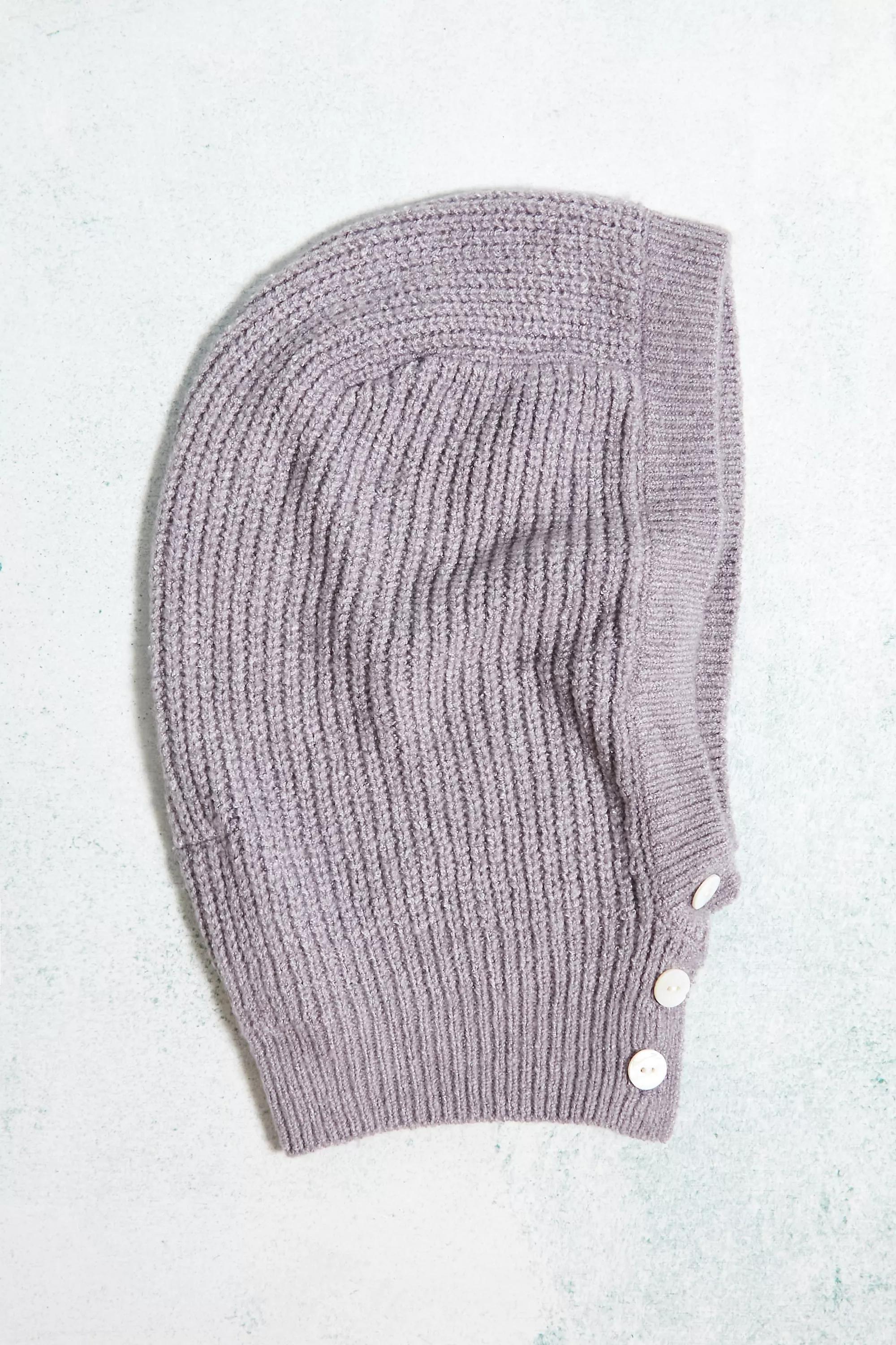 Purple Soft Knitted Button-Up Hood, , large image number 1