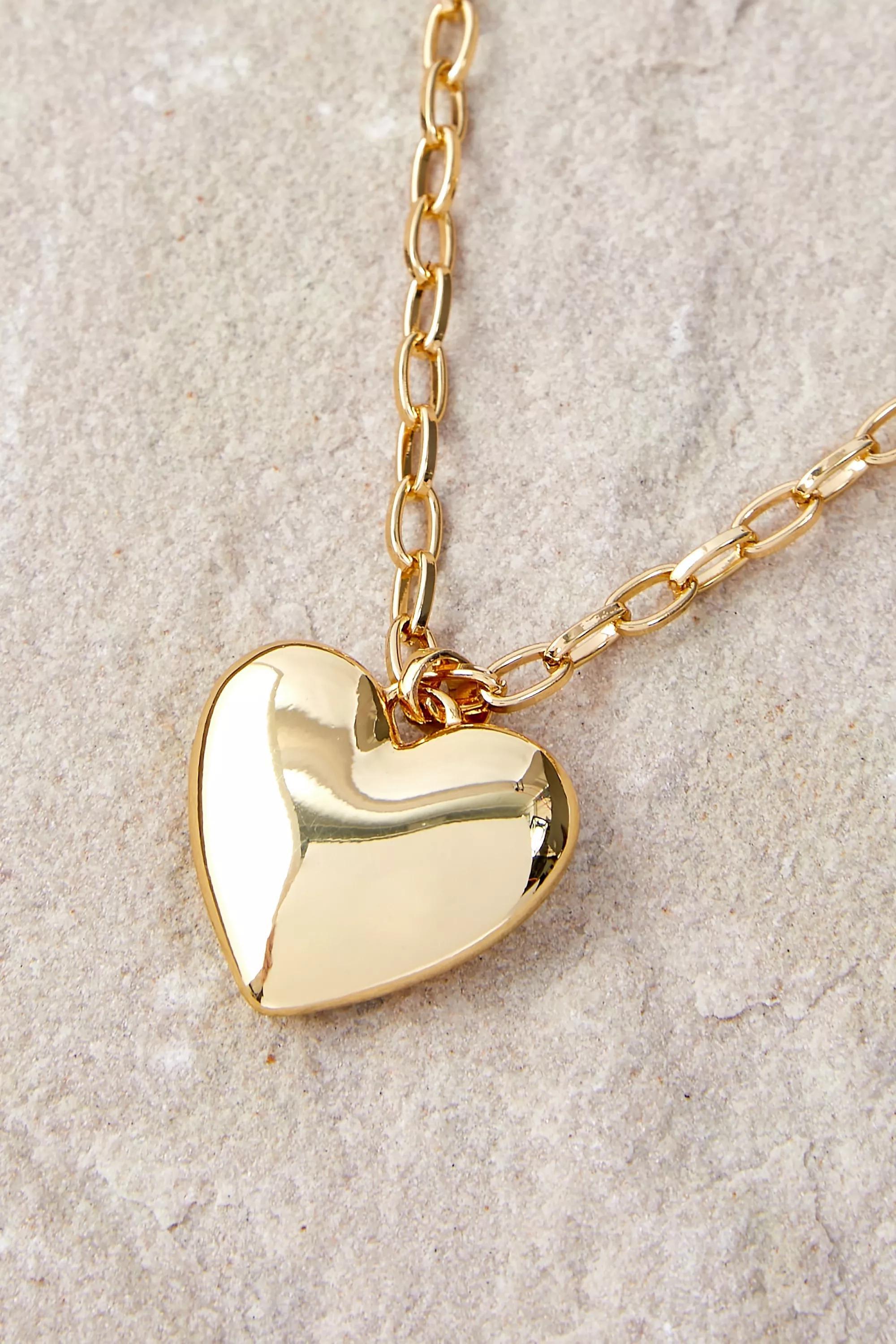 Gold Chunky Heart Pendant Necklace, , large image number 1