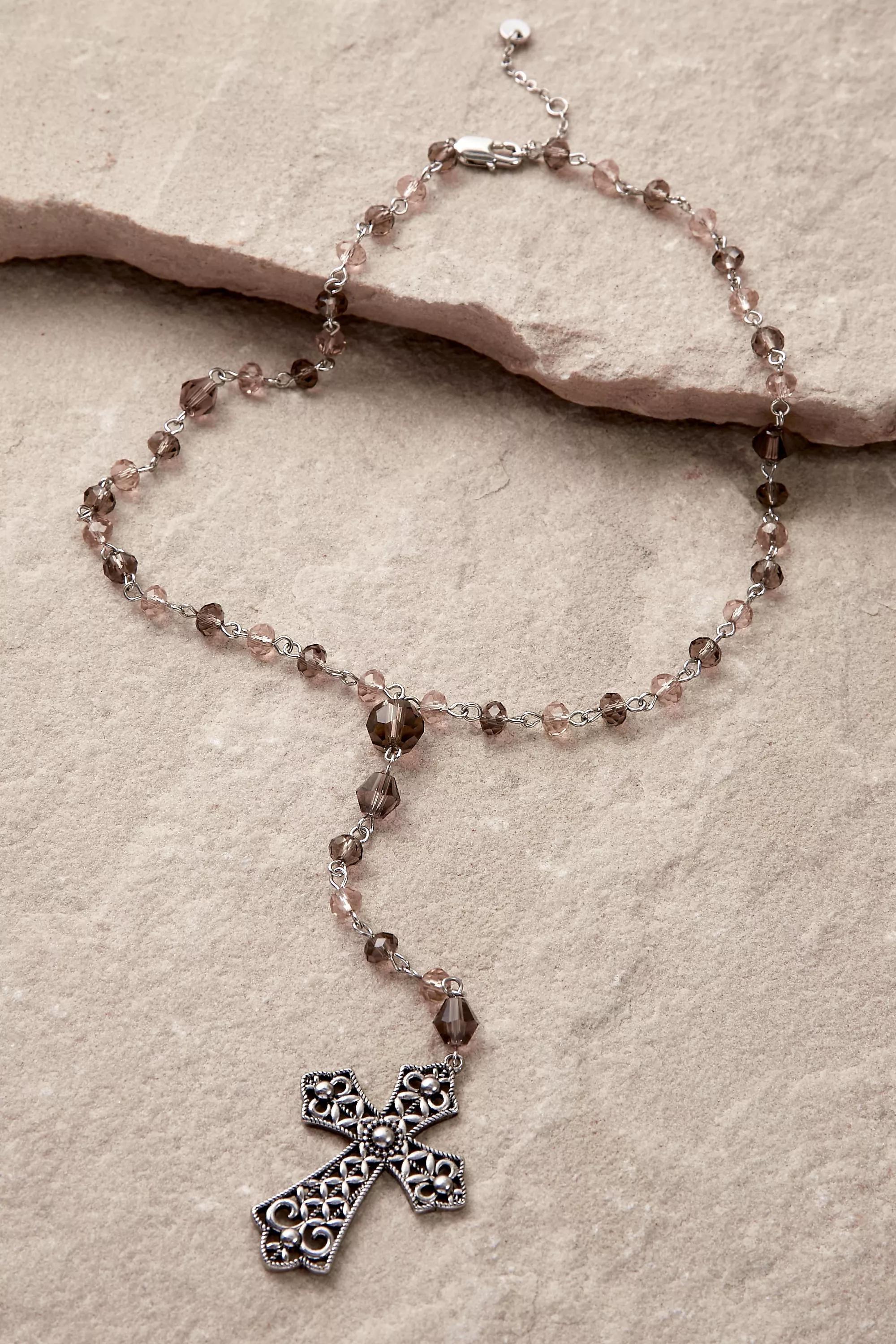 Grey Silence + Noise Glass Bead & Cross Lariat Necklace, , large image number 2