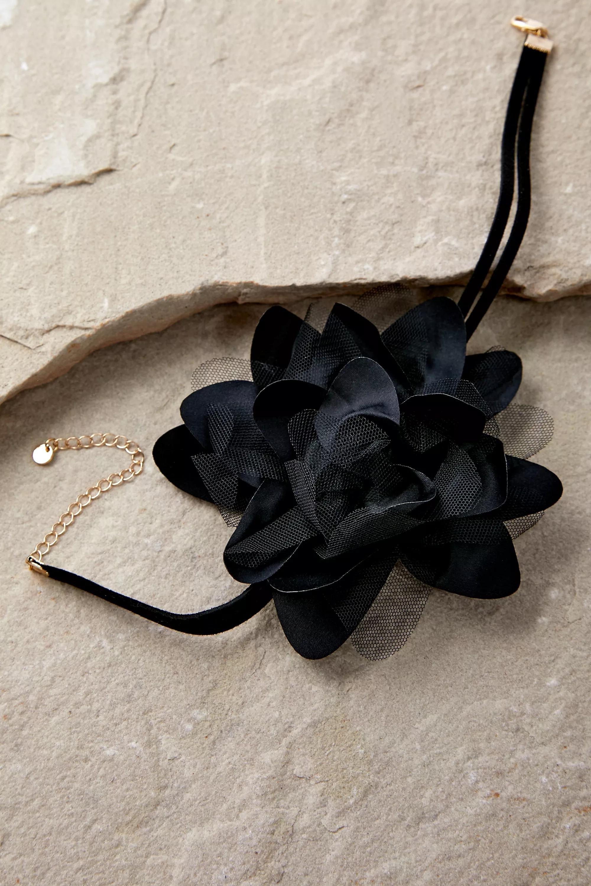 Urban Outfitters - Black Oversized Mesh Flower Choker Necklace