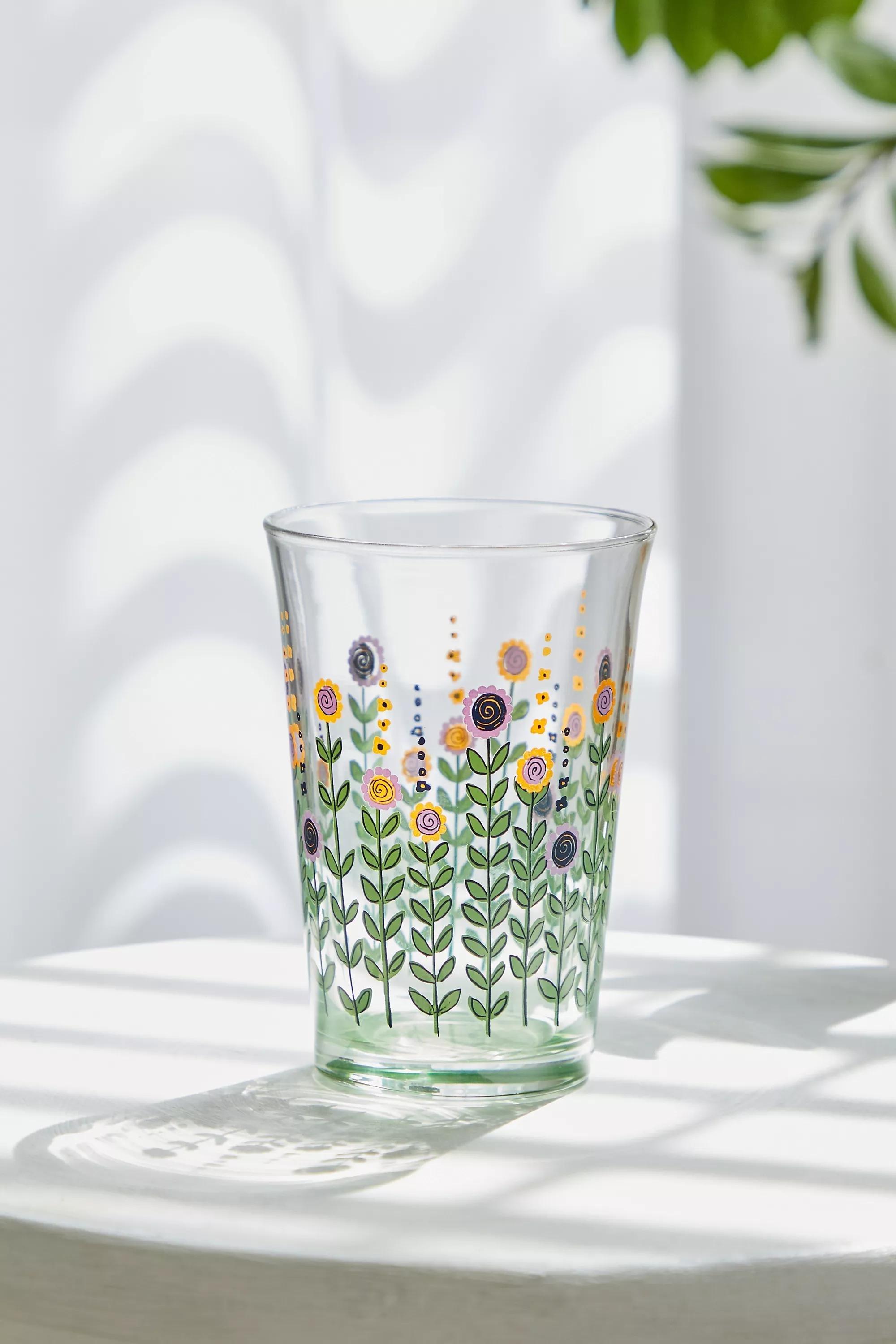 Green Garden Flower Glass Tumbler, , large image number 0