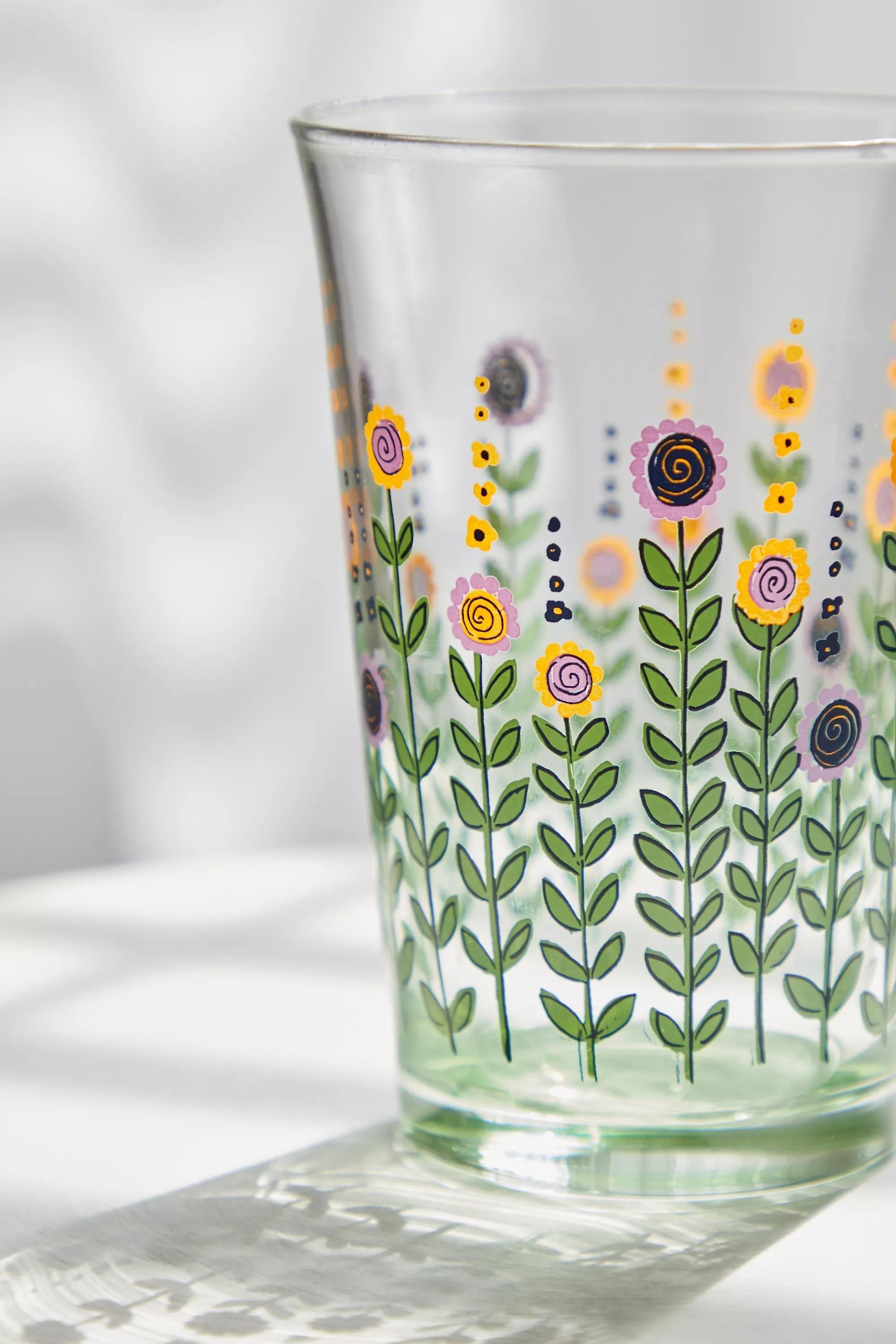 Green Garden Flower Glass Tumbler, , large image number 2