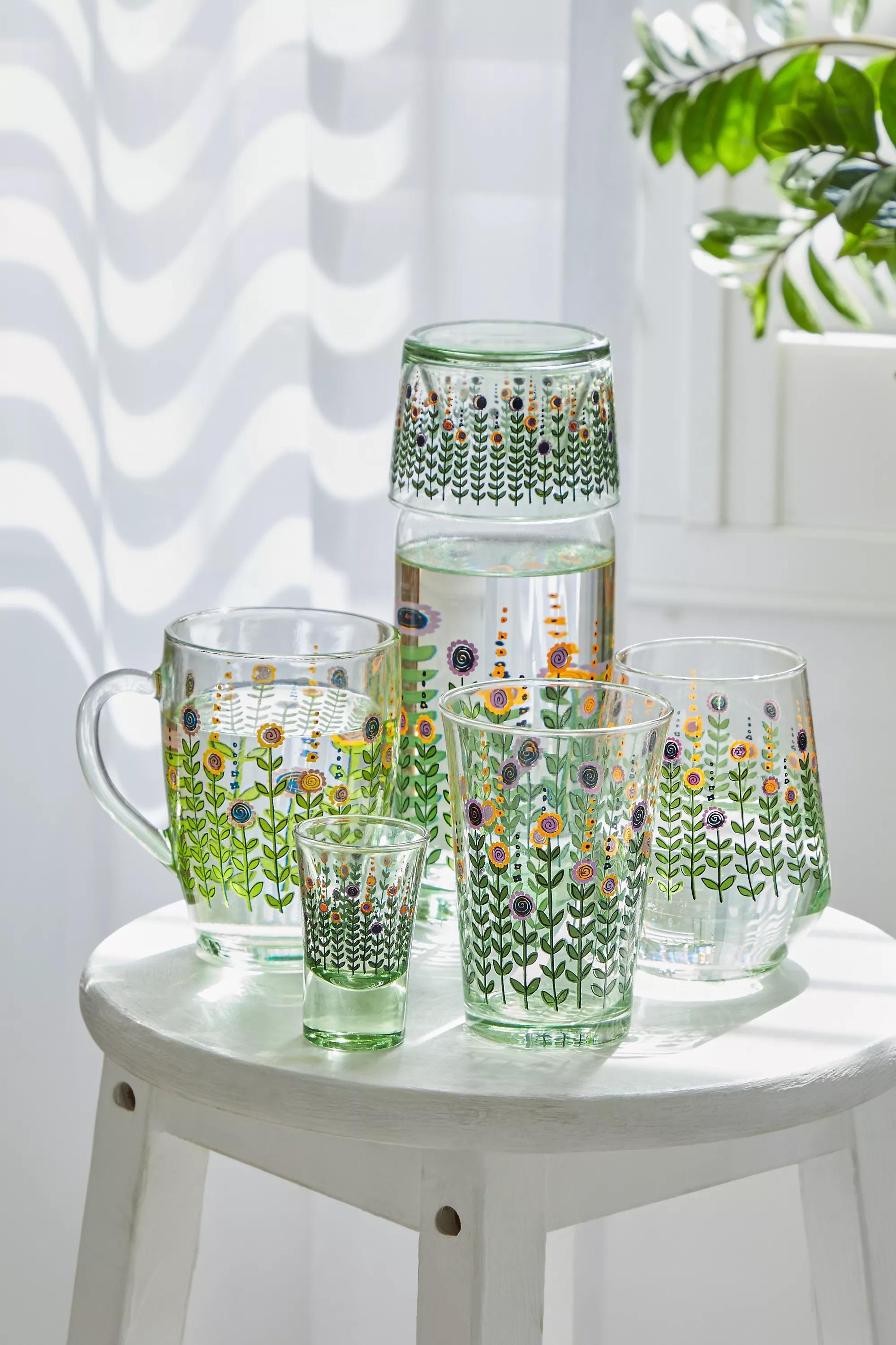 Green Garden Flower Stemless Wine Glass, , large image number 1