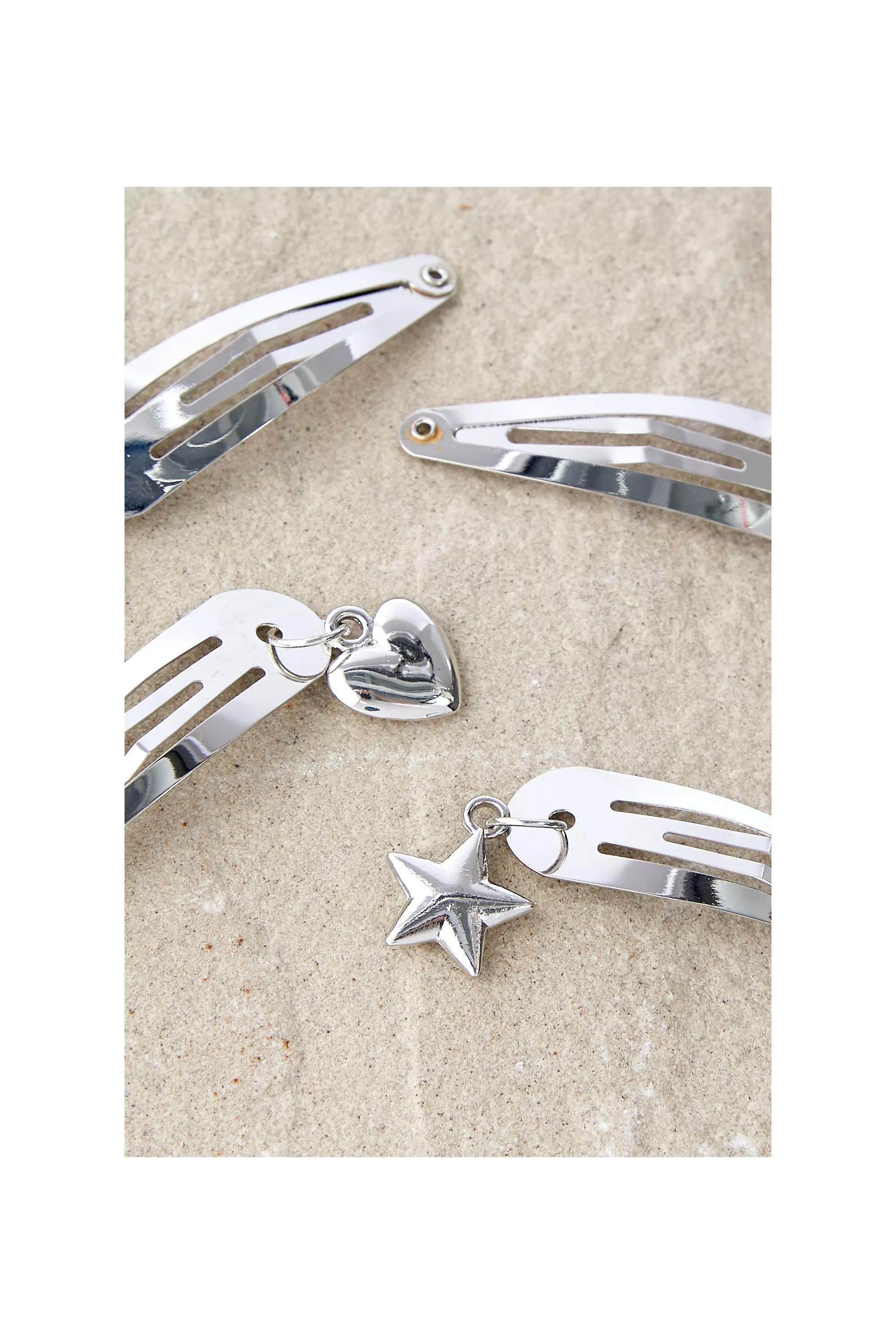 Silver Charm Snap Hair Clips 4-Pack, , large image number 1