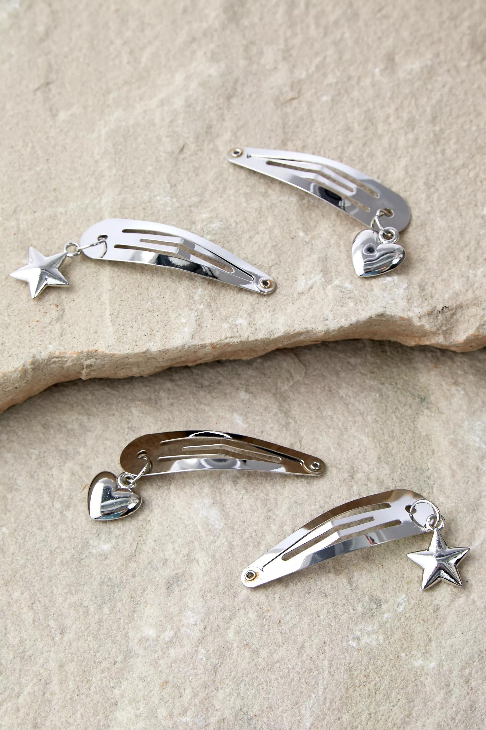 Silver Charm Snap Hair Clips 4-Pack, , large image number 2
